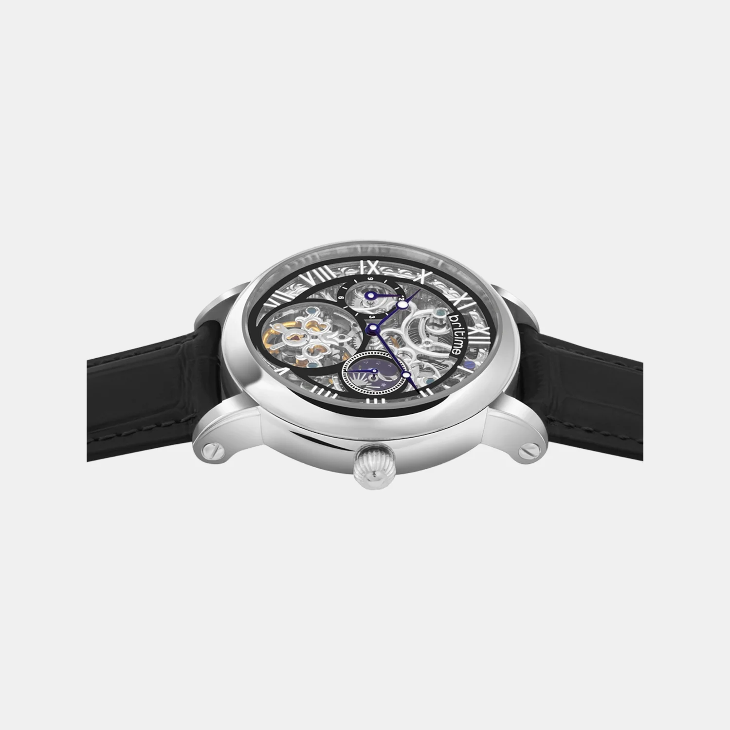 Men Automatic Silver Dial Multi-Function Leather Watch 786-L10406 - Image 6