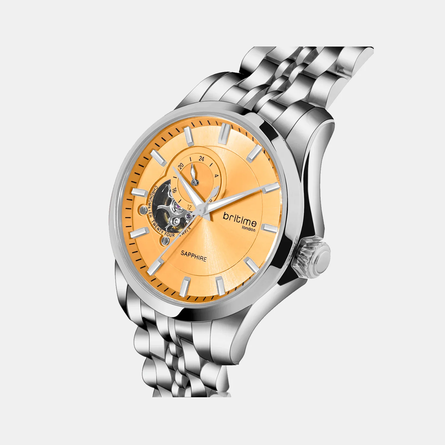 Men Automatic Yellow Dial Analog Metal Watch 166-M11301 - Image 3