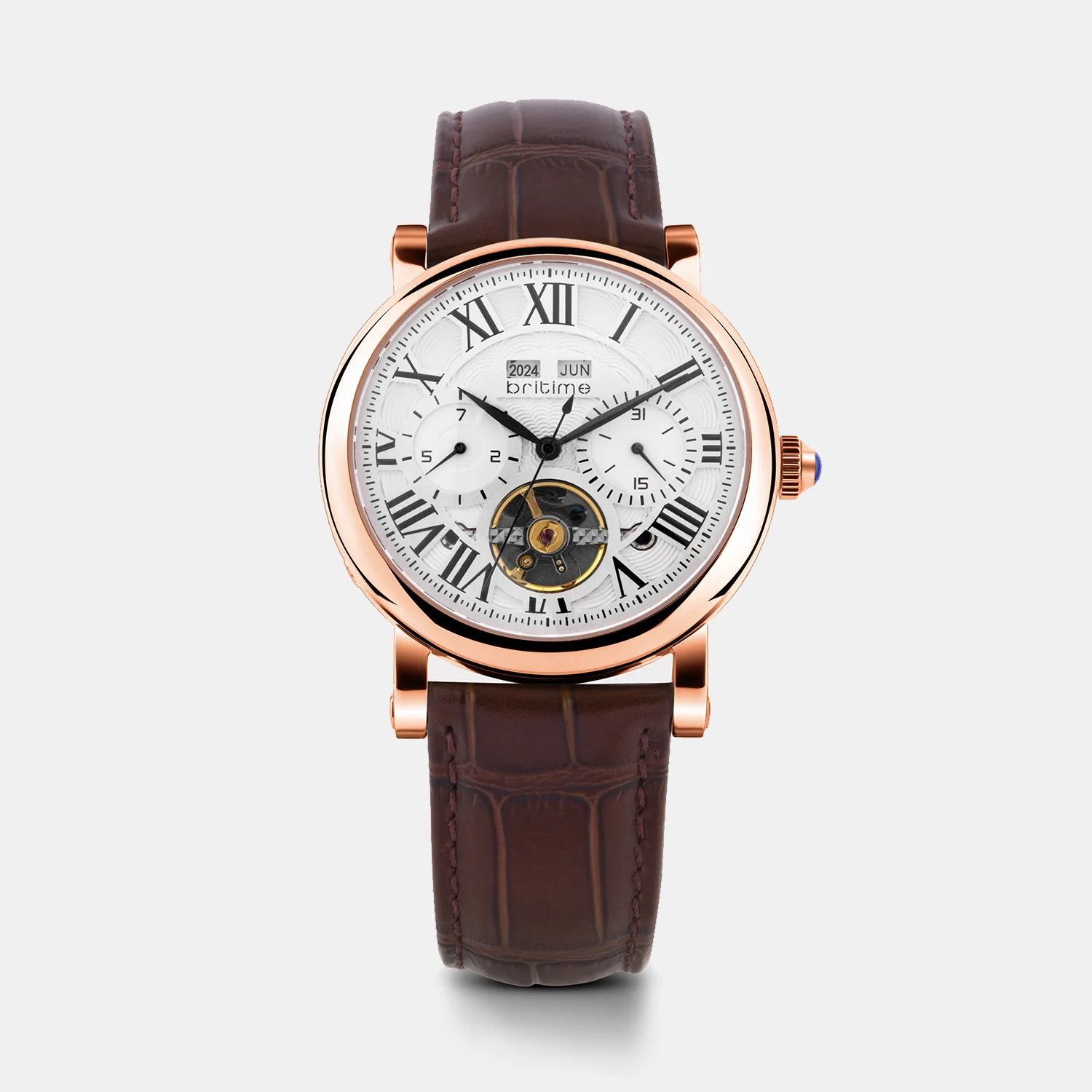 Motion Men Automatic Silver Dial Multi-Function Leather Watch 323-L30308 - Image 2