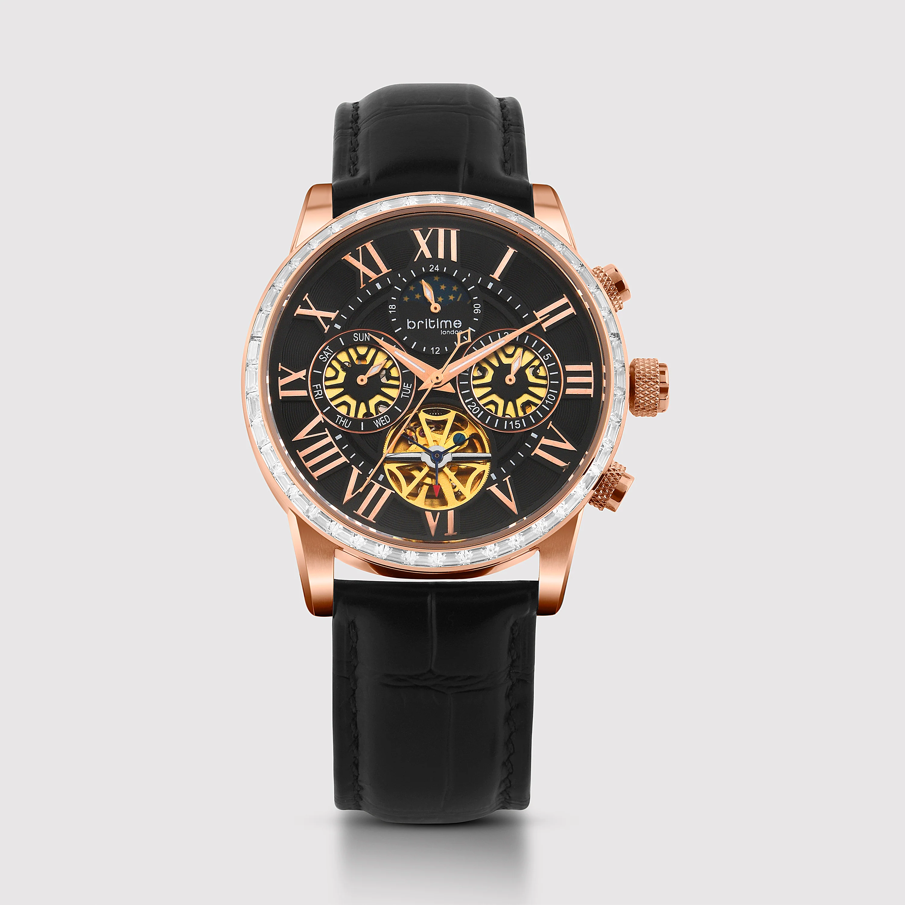 Orbit Men Automatic Black Dial Multi-Function Leather Watch 574-L30406 - Image 2