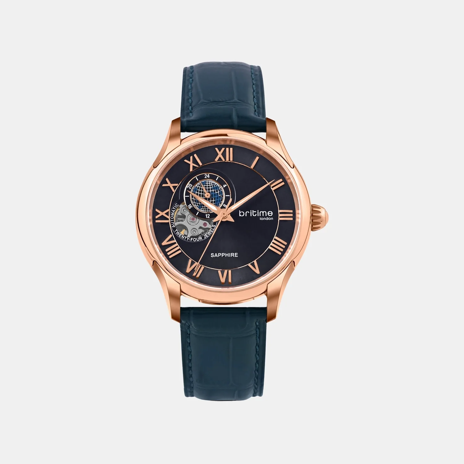 Spiral Men Automatic Blue Dial Multi-Function Leather Watch 318-L30507