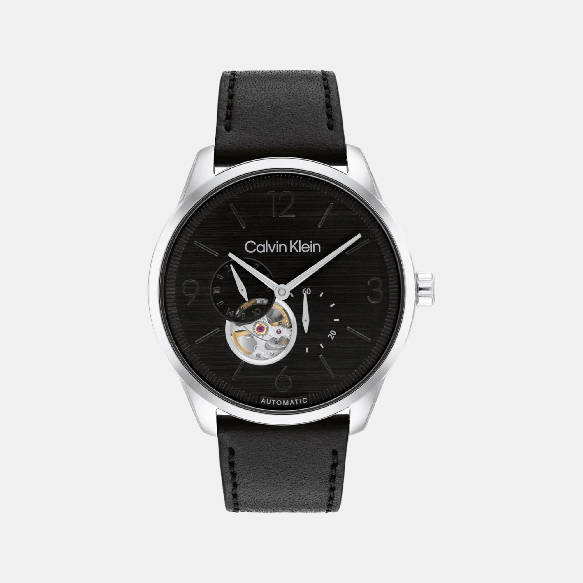 Ck Esteem Men Automatic Black Dial Multi-Function Leather Watch 25200388
