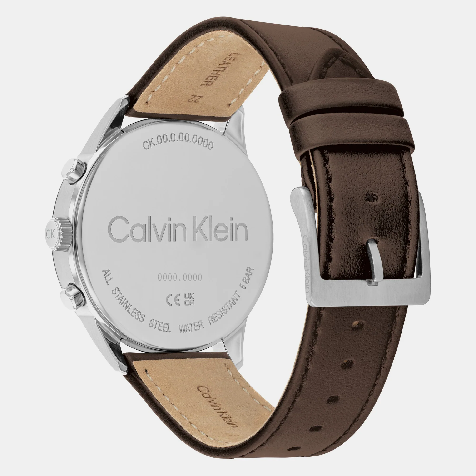 Ck Infinite Men Quartz Silver Dial Chronograph Leather Watch 25200381 - Image 4