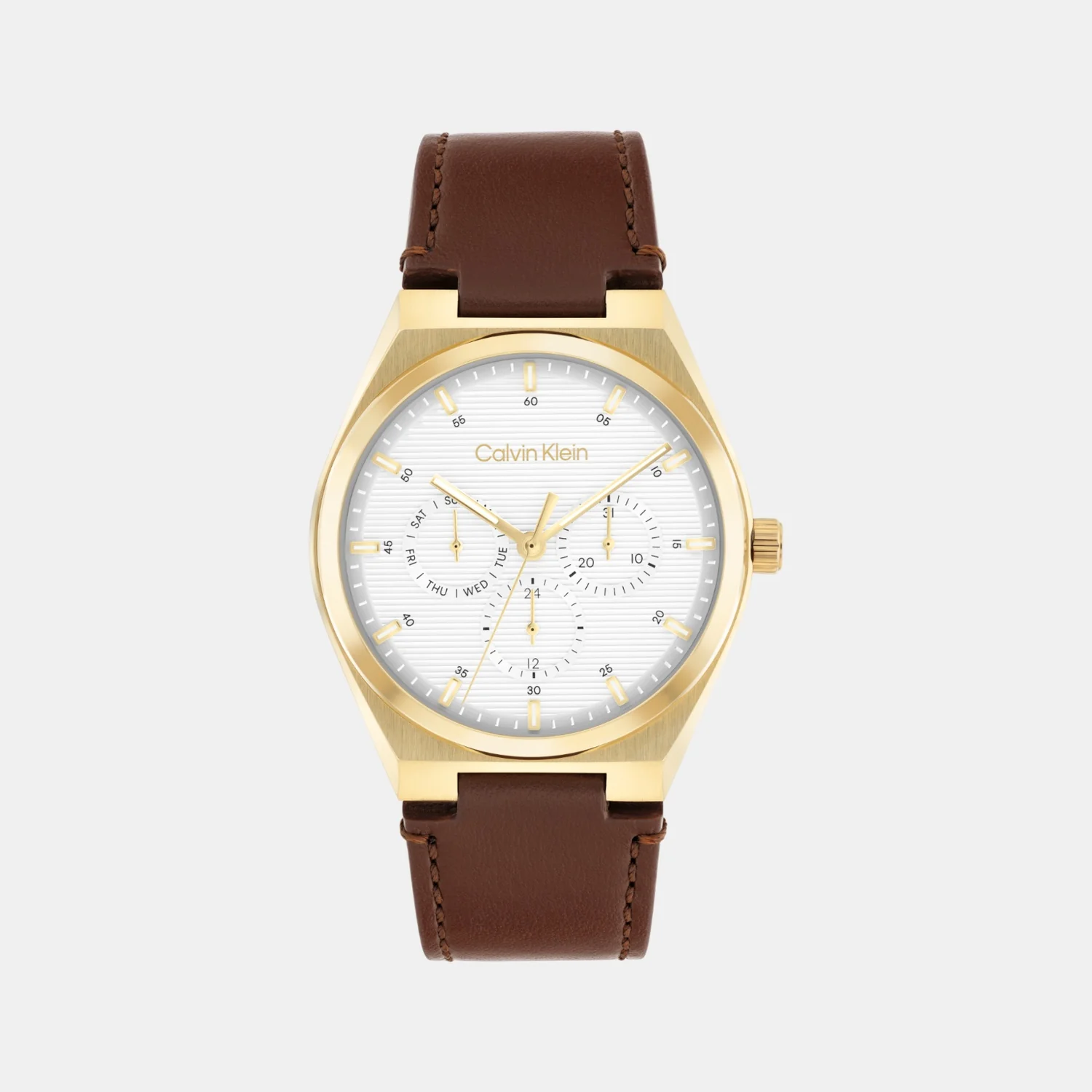 Ck Motion Men Quartz White Dial Multi-Function Leather Watch 25200523