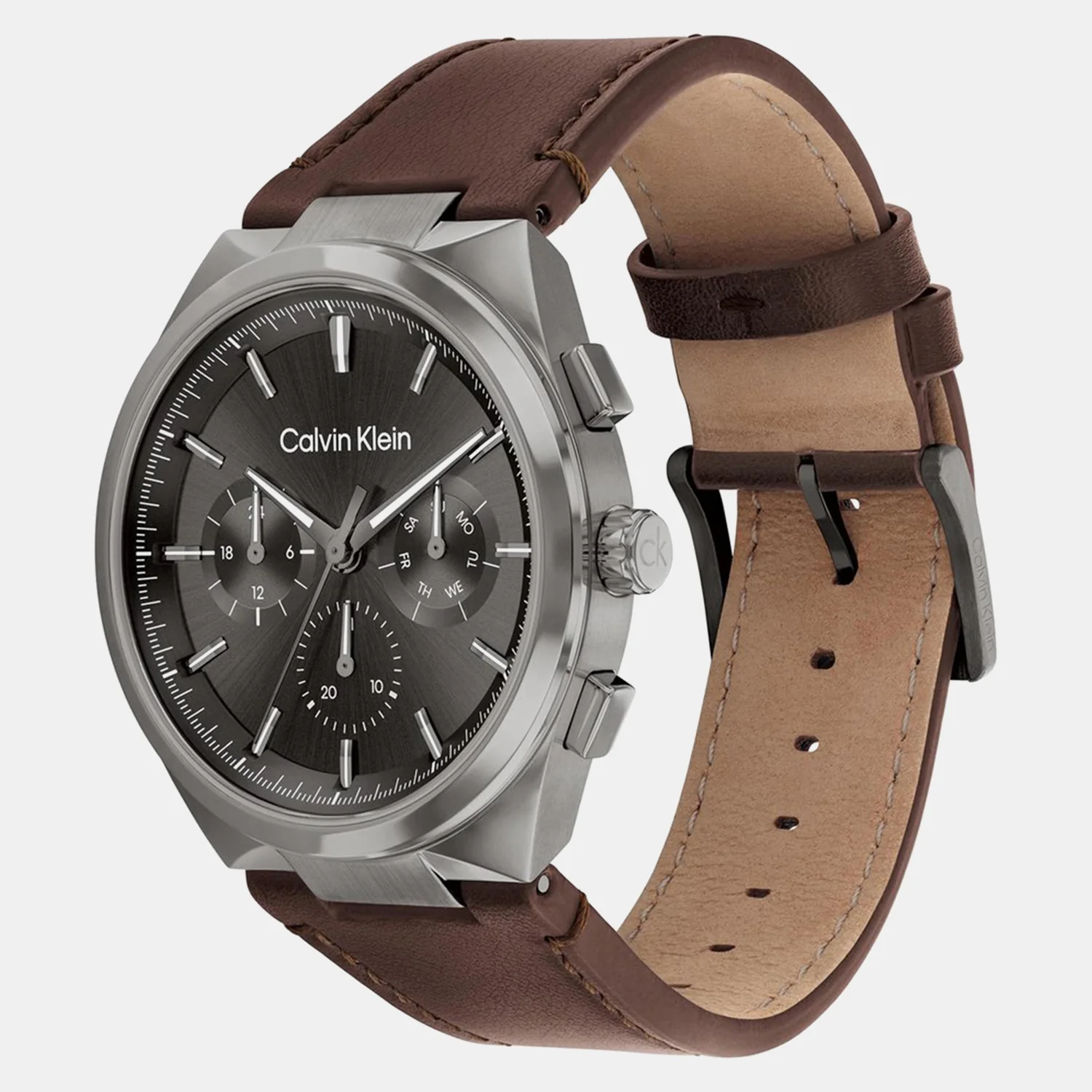Distinguish Men Quartz Grey Dial Multi-Function Leather Watch 25200508 - Image 4