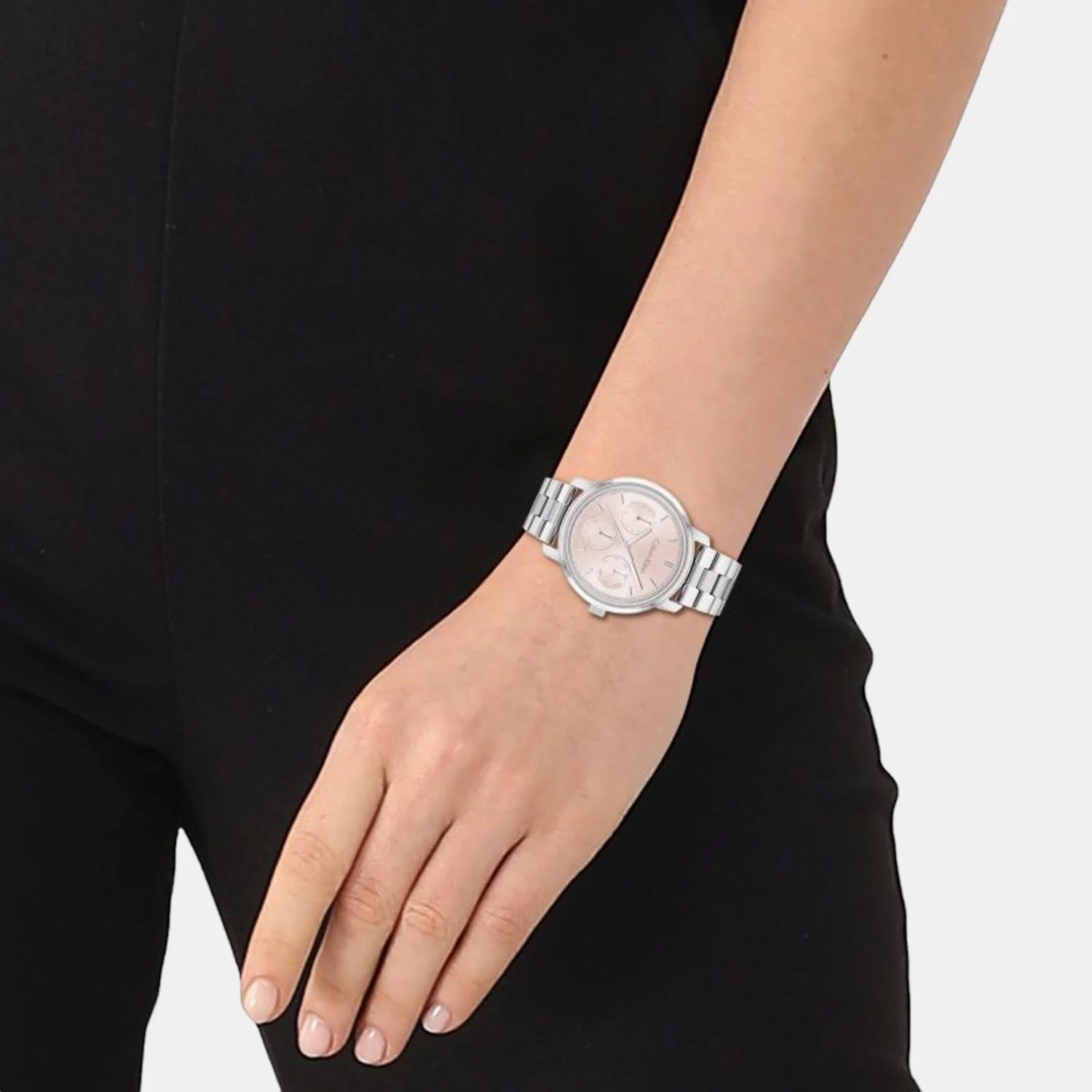 Minimalistic Women Quartz Pink Dial Multi-Function Stainless Steel Watch 25200176 - Image 2
