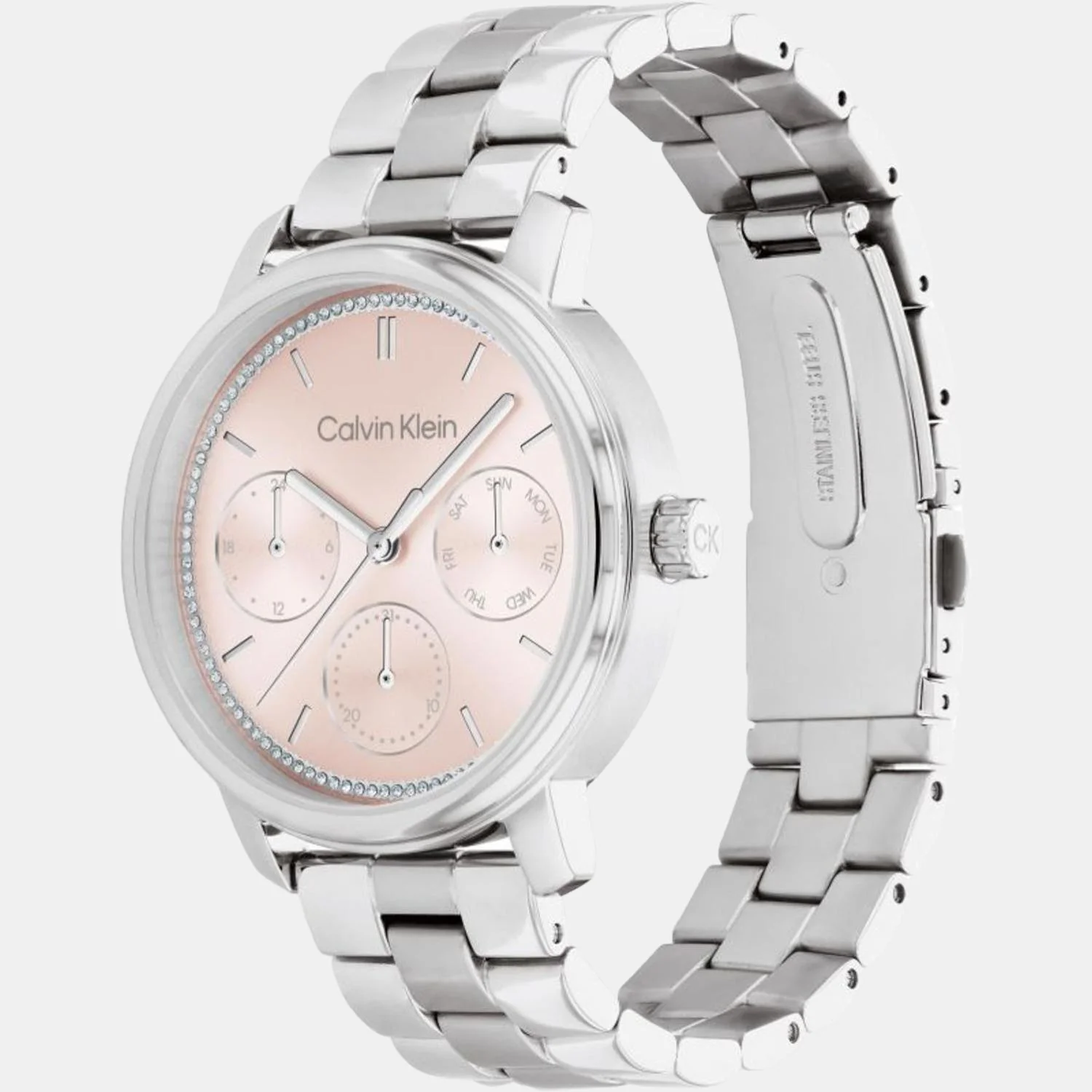 Minimalistic Women Quartz Pink Dial Multi-Function Stainless Steel Watch 25200176 - Image 3