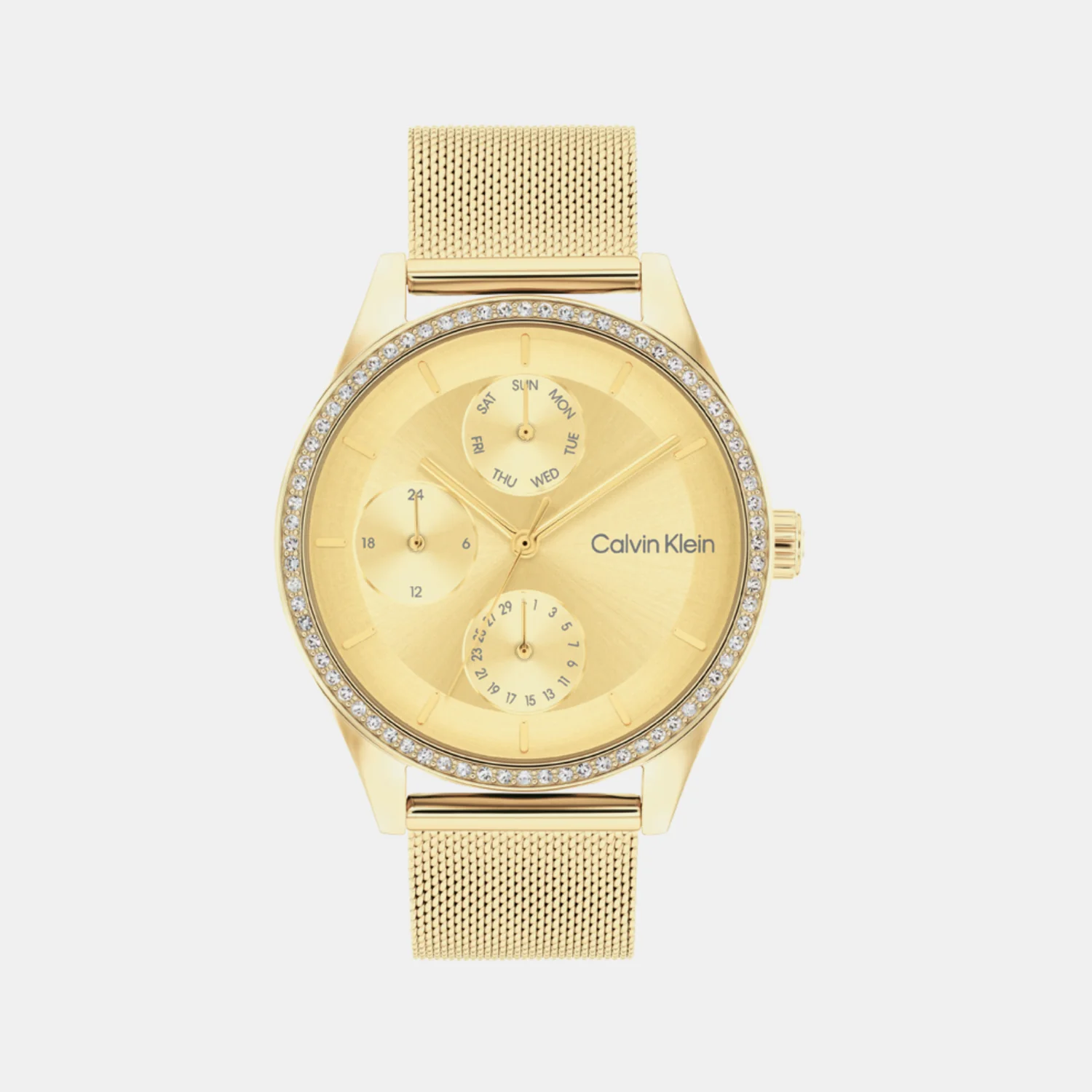 Spark Women Quartz Gold Dial Multi-Function Mesh Watch 25100011