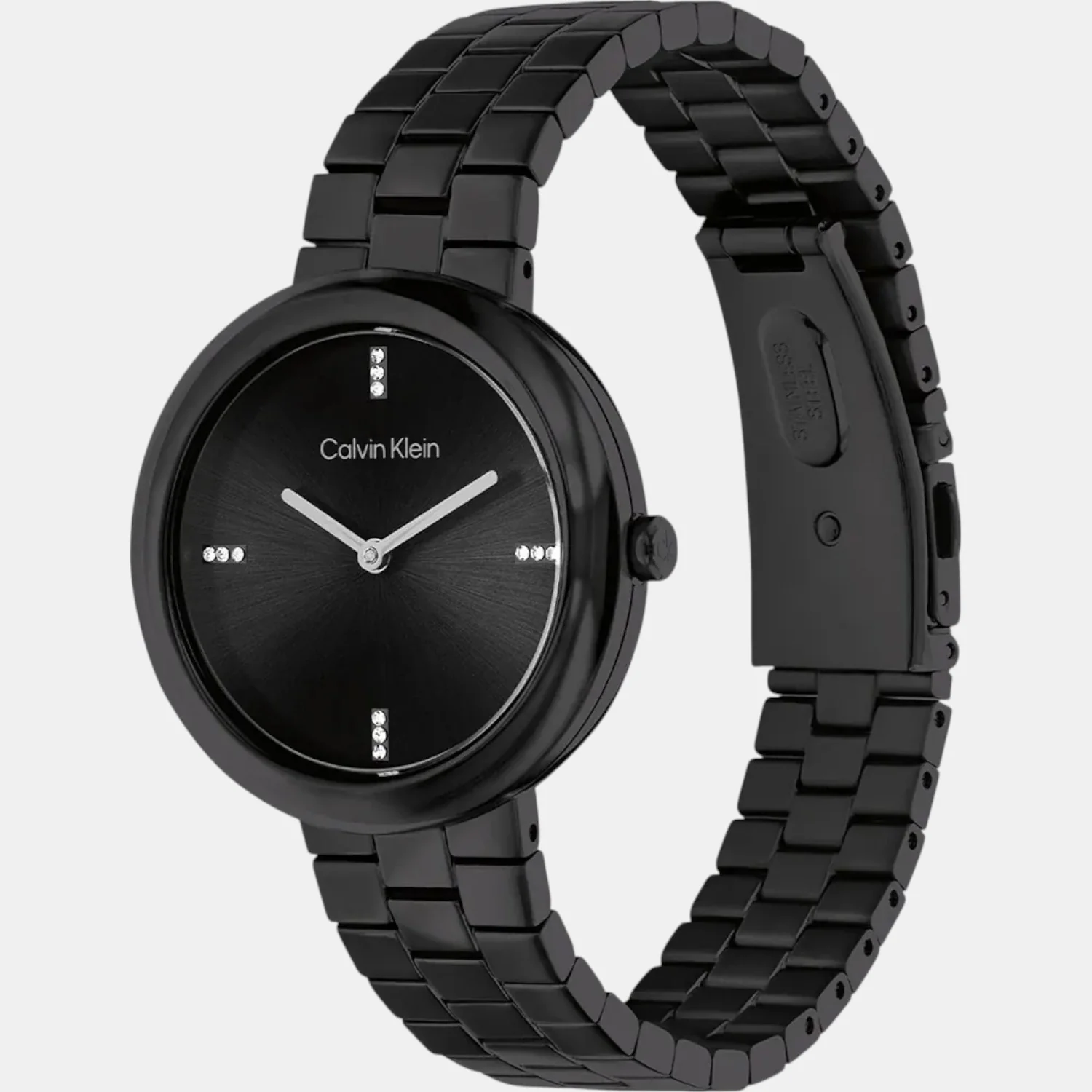 Twisted Bezel Women Quartz Black Dial Analog Stainless Steel Watch 25100096 - Image 2