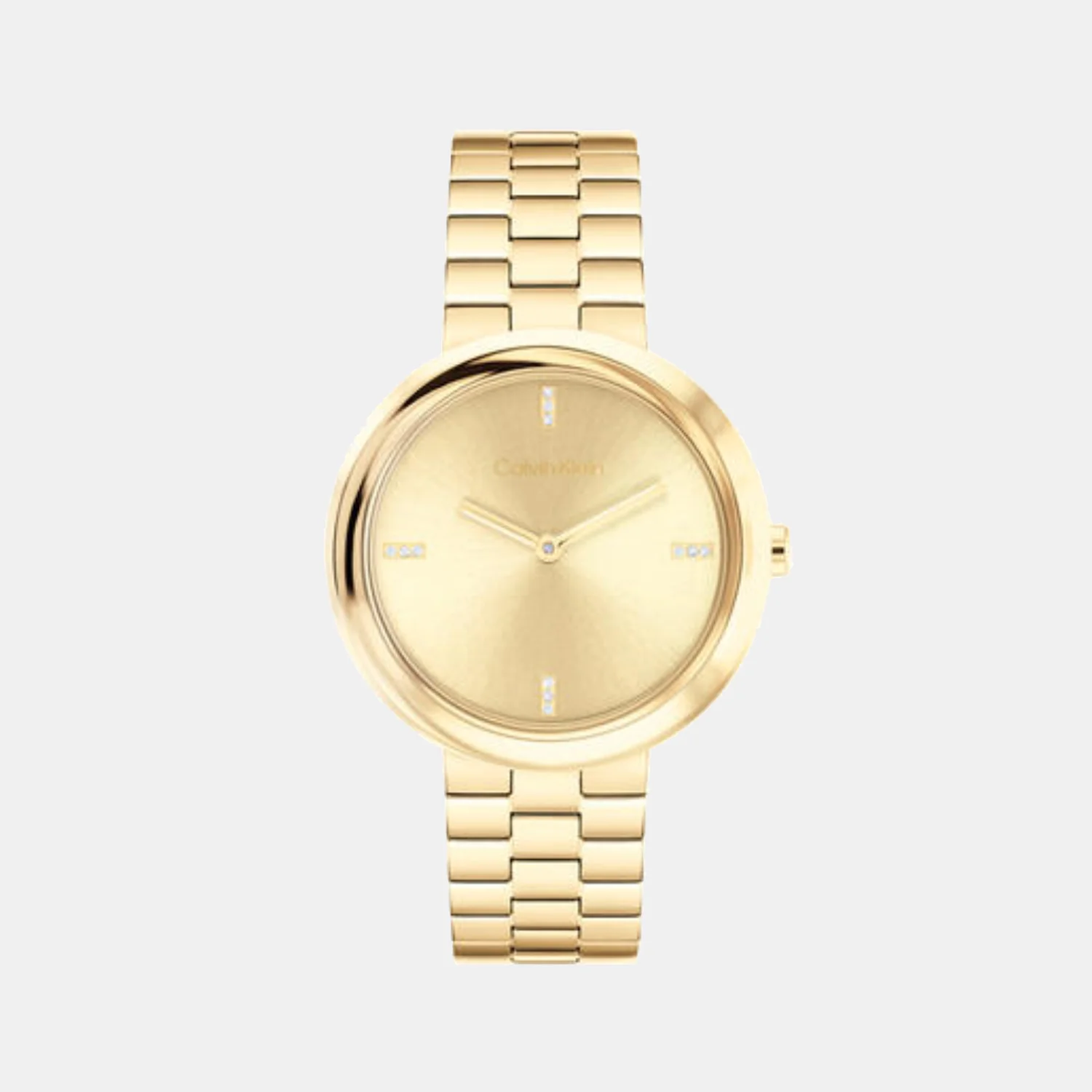 Twisted Bezel Women Quartz Gold Dial Analog Stainless Steel Watch 25100094 - Image 3