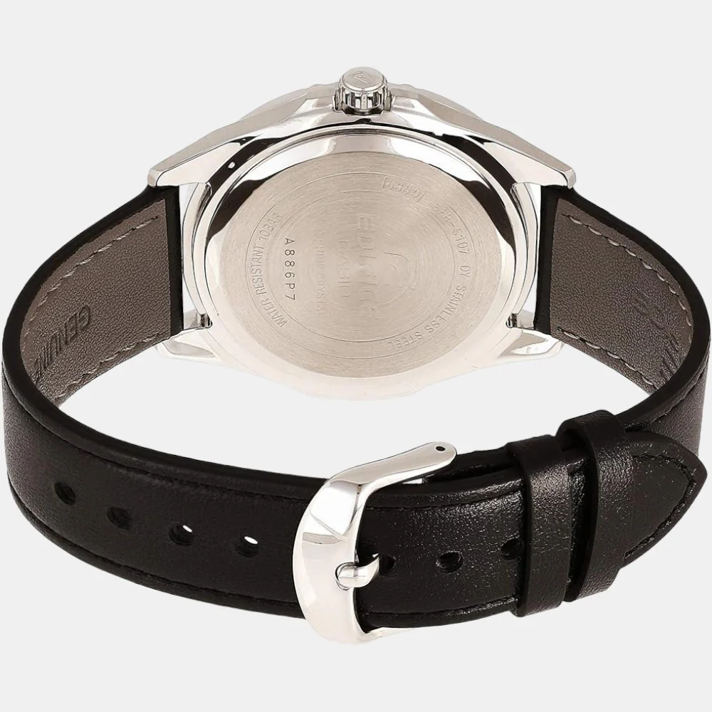 Edifice Men Quartz Black Dial Analog Leather Watch EX510 - Image 2