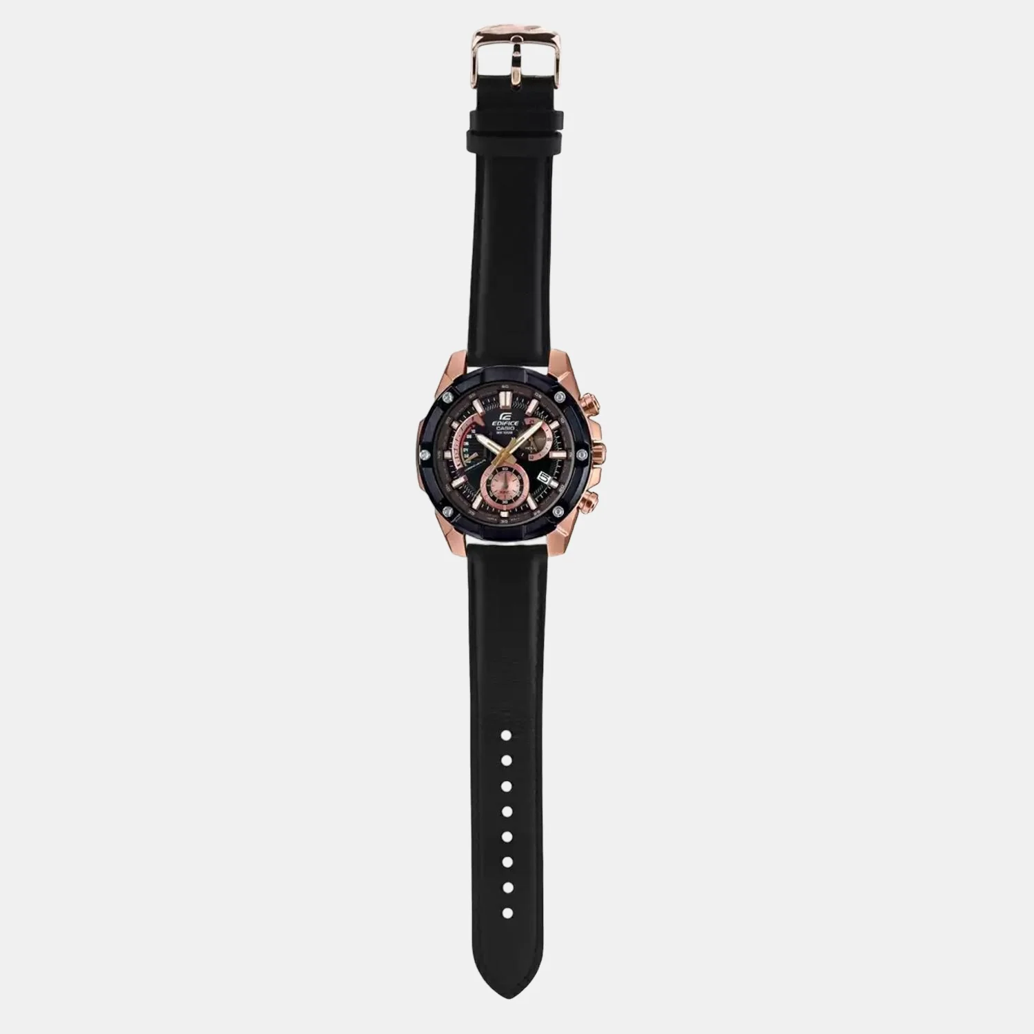 Edifice Men Quartz Black Dial Chronograph Leather Watch EX393 - Image 2