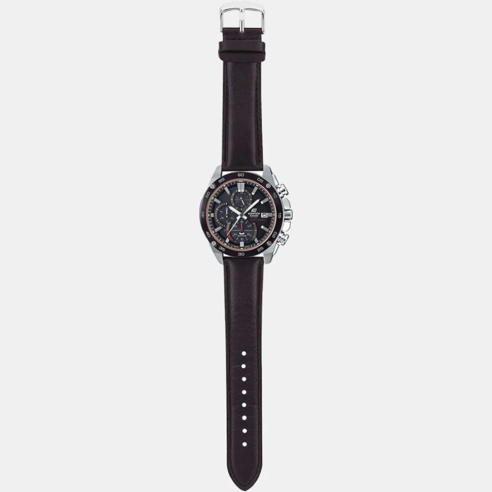 Edifice Men Quartz Black Dial Chronograph Leather Watch EX464 - Image 5