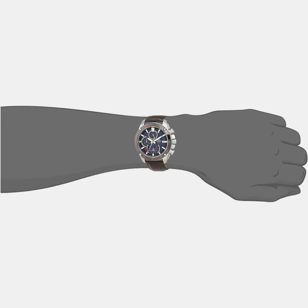 Edifice Men Quartz Black Dial Chronograph Leather Watch EX464 - Image 6