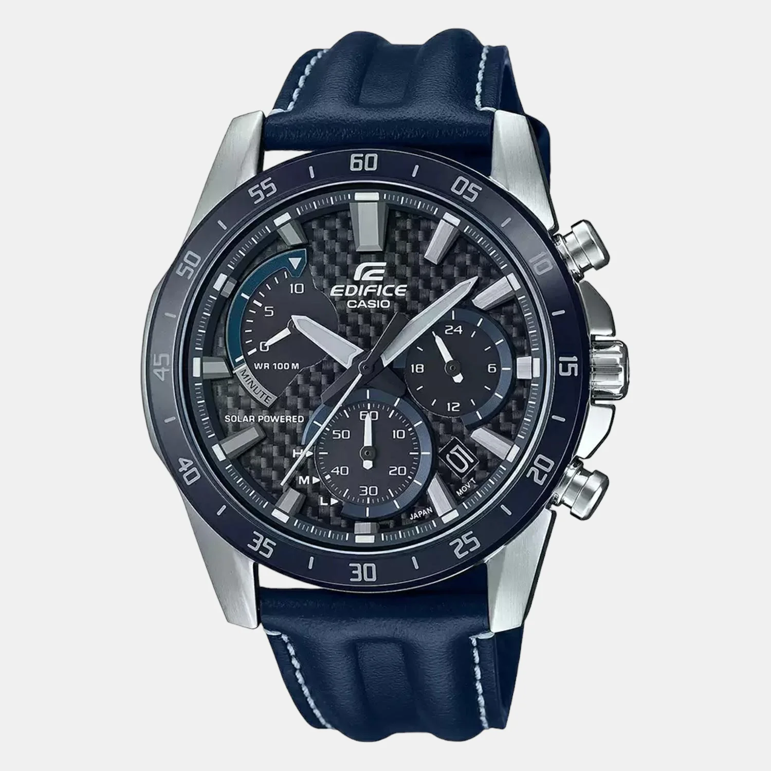 Edifice Men Quartz Black Dial Chronograph Leather Watch EX535 - Image 2