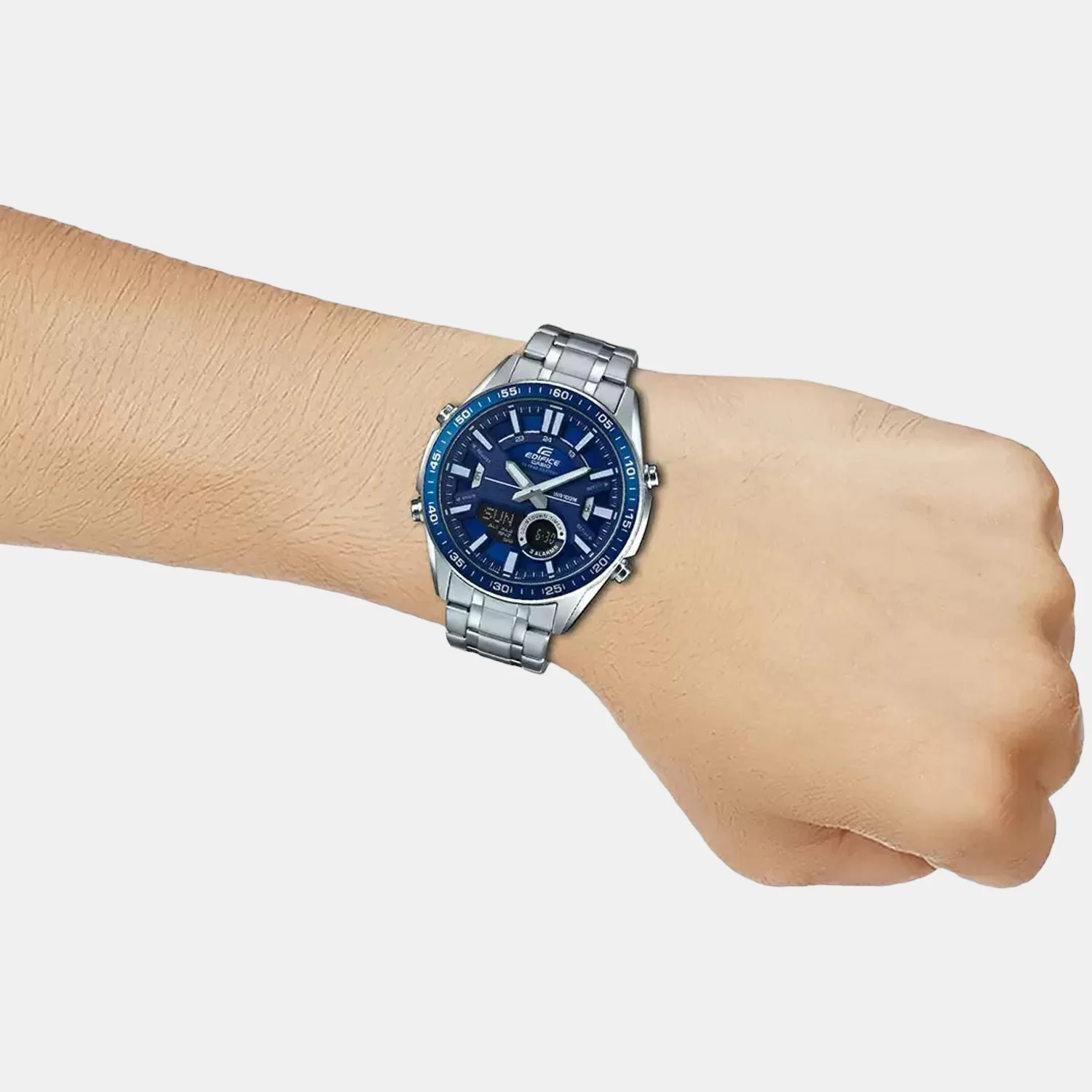 Edifice Men Quartz Blue Dial Analog-Digital Stainless Steel Watch EX440 - Image 6