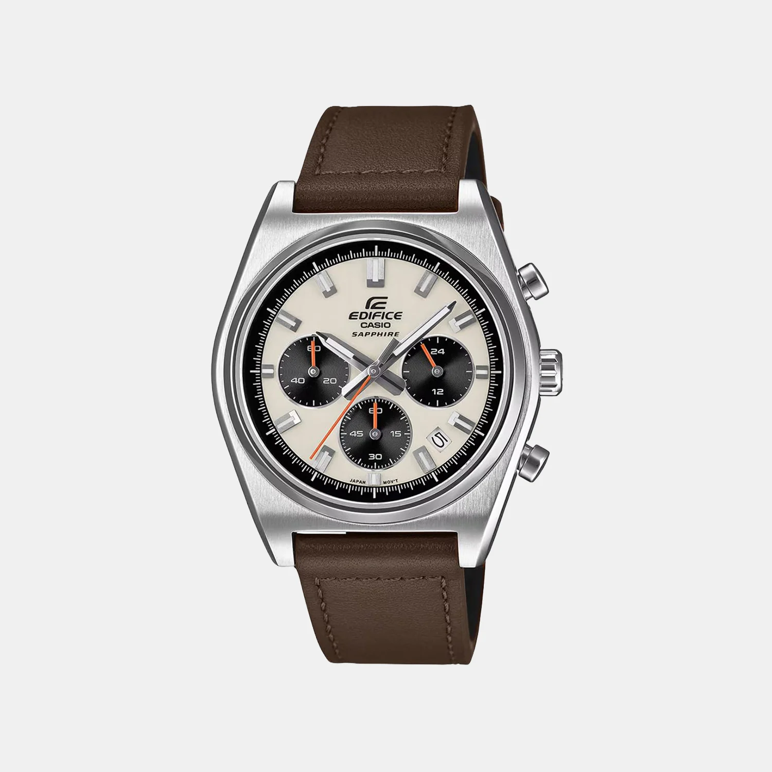 Edifice Men Quartz Cream Dial Chronograph Leather Watch EFB-730L-7AVUDF ED690