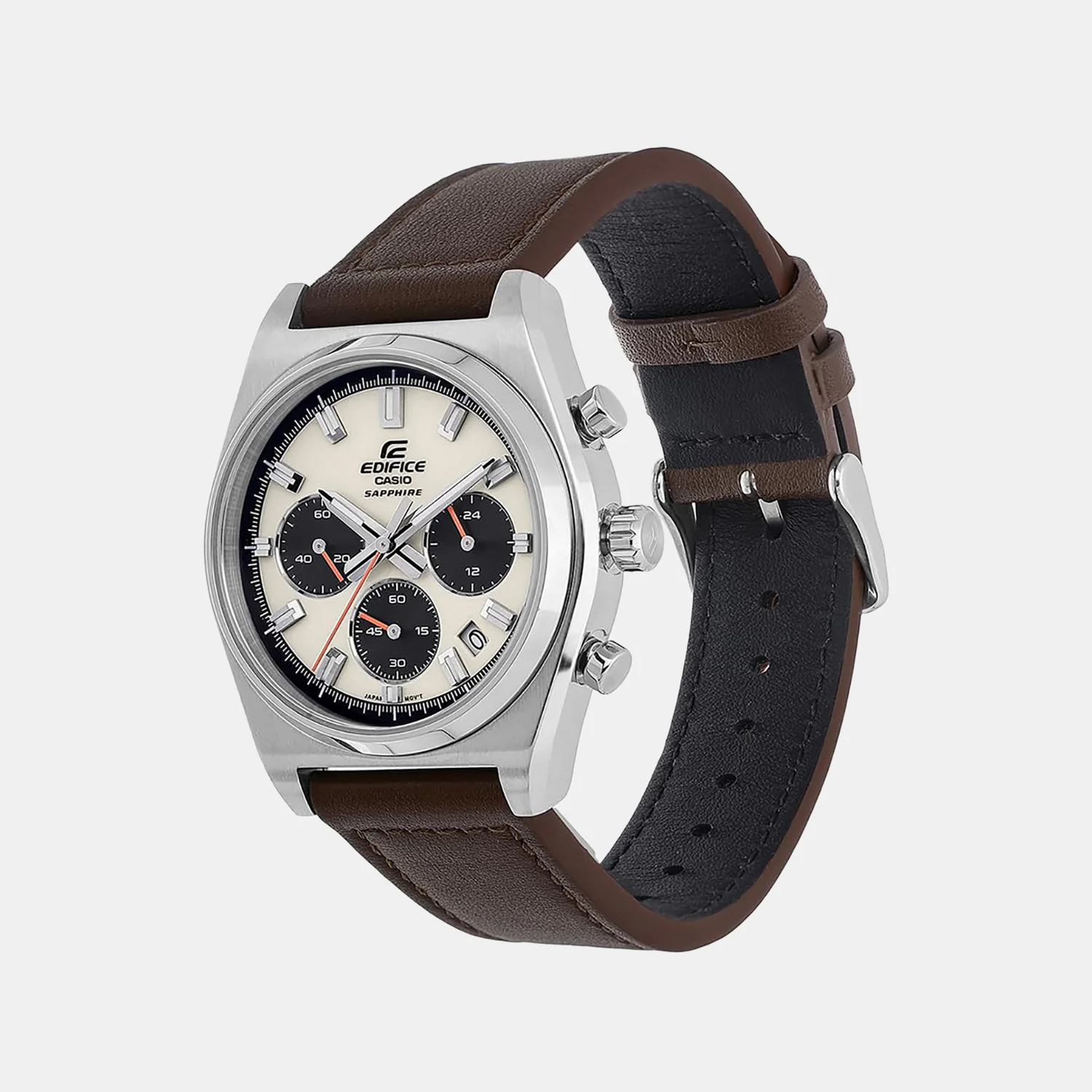 Edifice Men Quartz Cream Dial Chronograph Leather Watch EFB-730L-7AVUDF ED690 - Image 3