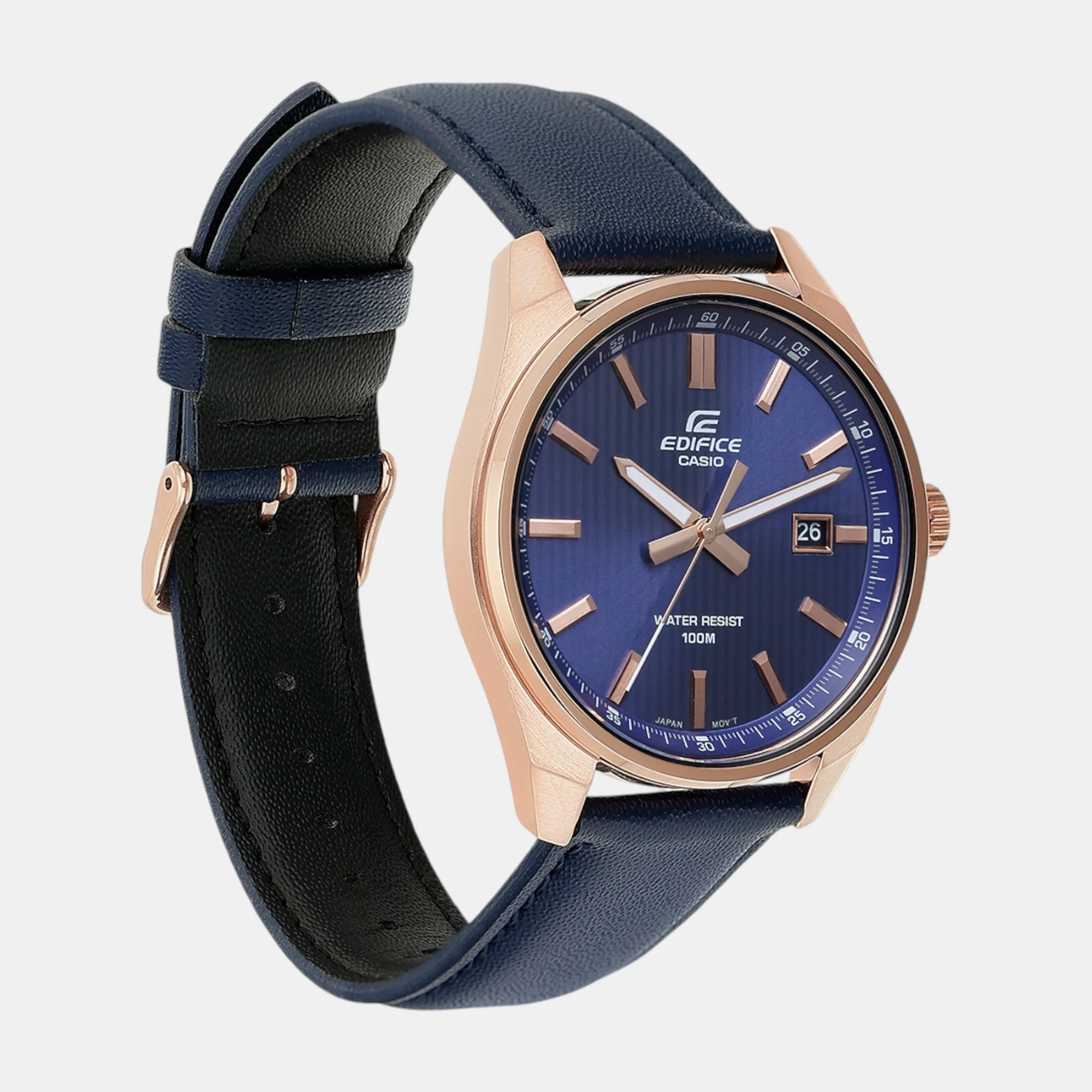 Edifice Men Quartz Navy Blue Dial Analog Leather Watch ED617 - Image 4