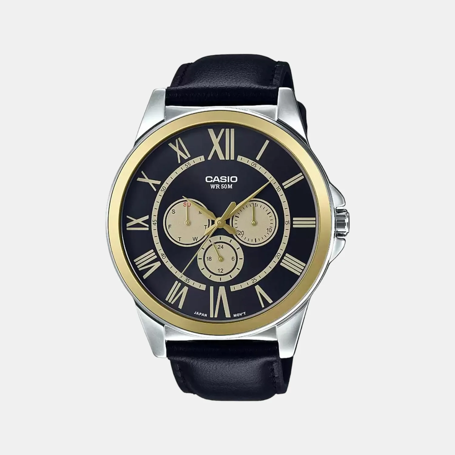 Enticer Men Quartz Black Dial Chronograph Leather Watch A1526