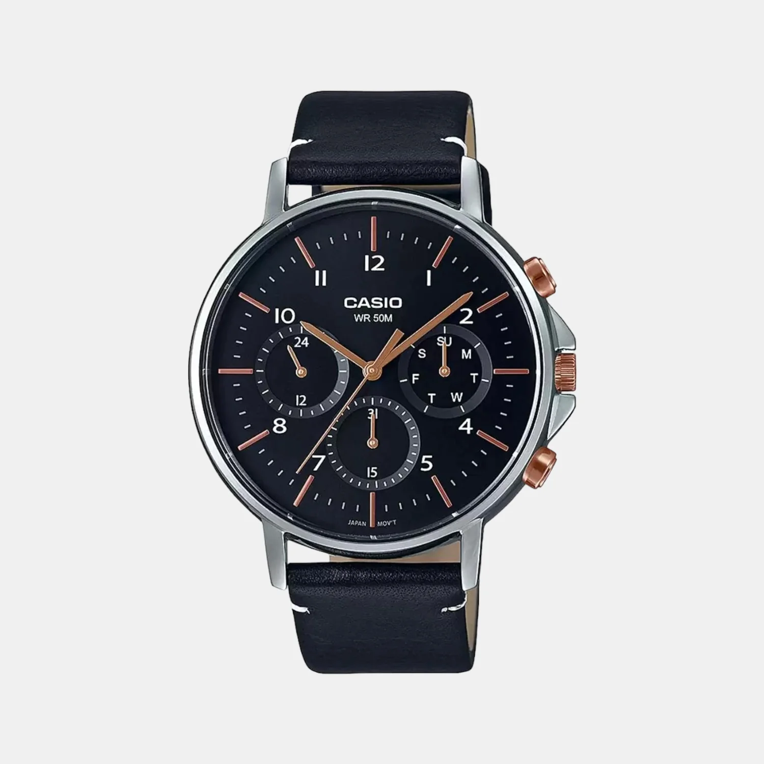 Enticer Men Quartz Black Dial Chronograph Leather Watch A1847