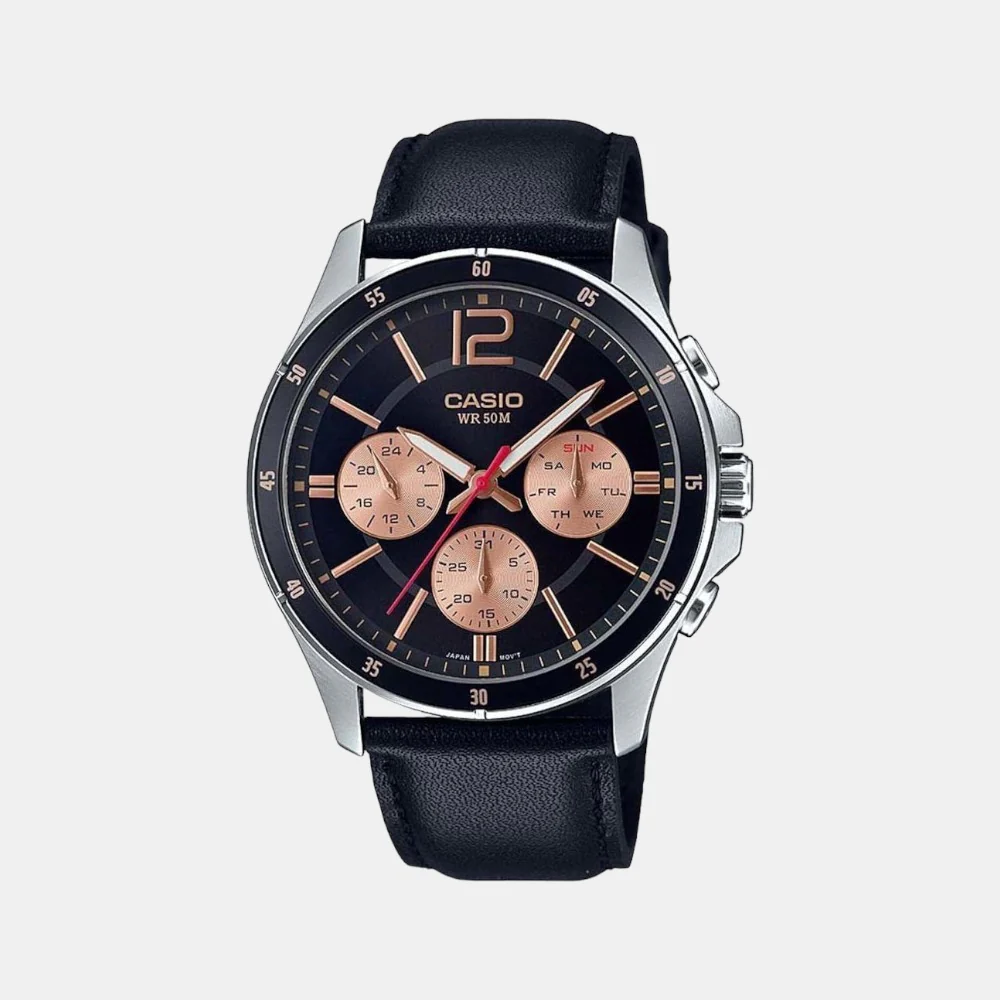 Enticer Men Quartz Black Dial Chronograph Leather Watch A1888