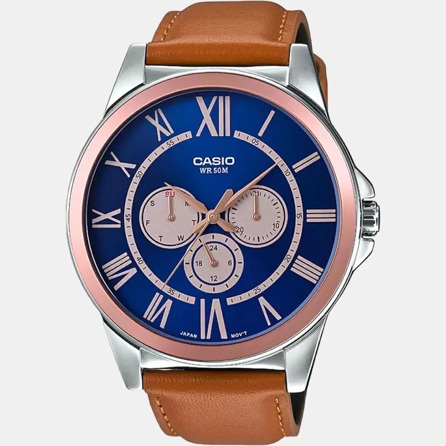 Enticer Men Quartz Blue Dial Chronograph Leather Watch A1527 - Image 2