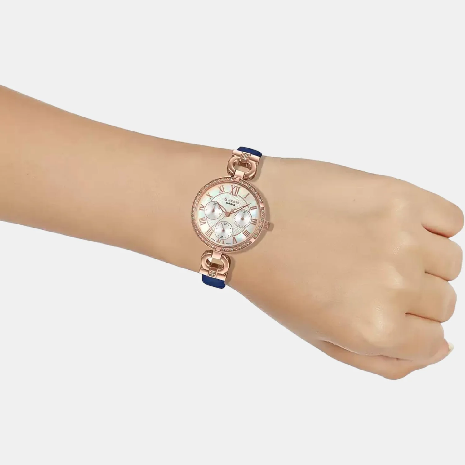 Sheen Women Quartz Mother of Pearl Dial Chronograph Leather Watch SX266 - Image 5