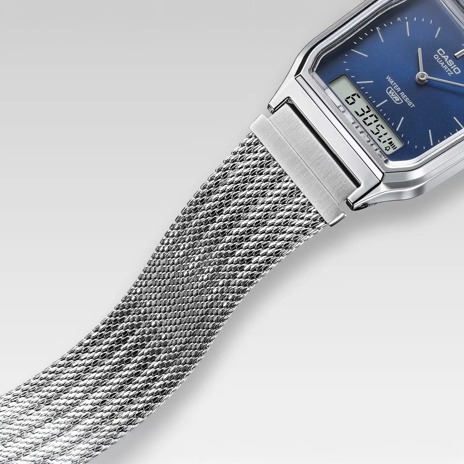 Vintage Unisex Quartz Navy Dial Analog-Digital Mesh Watch D417 - Image 5