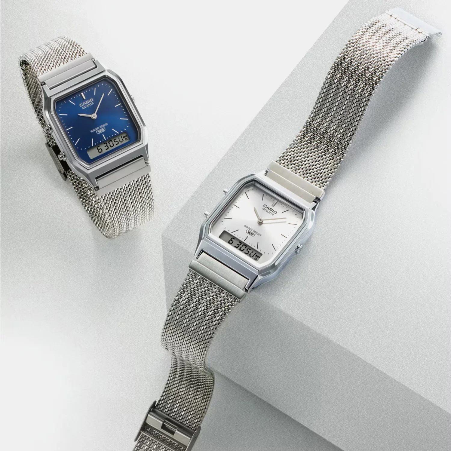 Vintage Unisex Quartz Navy Dial Analog-Digital Mesh Watch D417 - Image 6