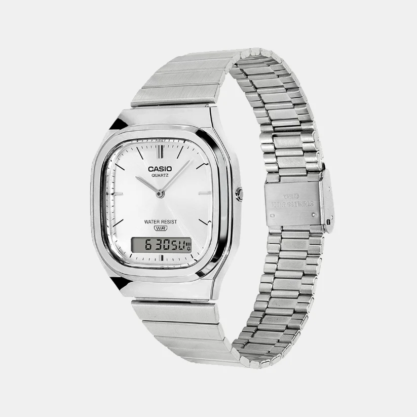 Vintage Unisex Quartz Silver Dial Analog-Digital Stainless Steel Watch AQ-240E-7ADF D420 - Image 2