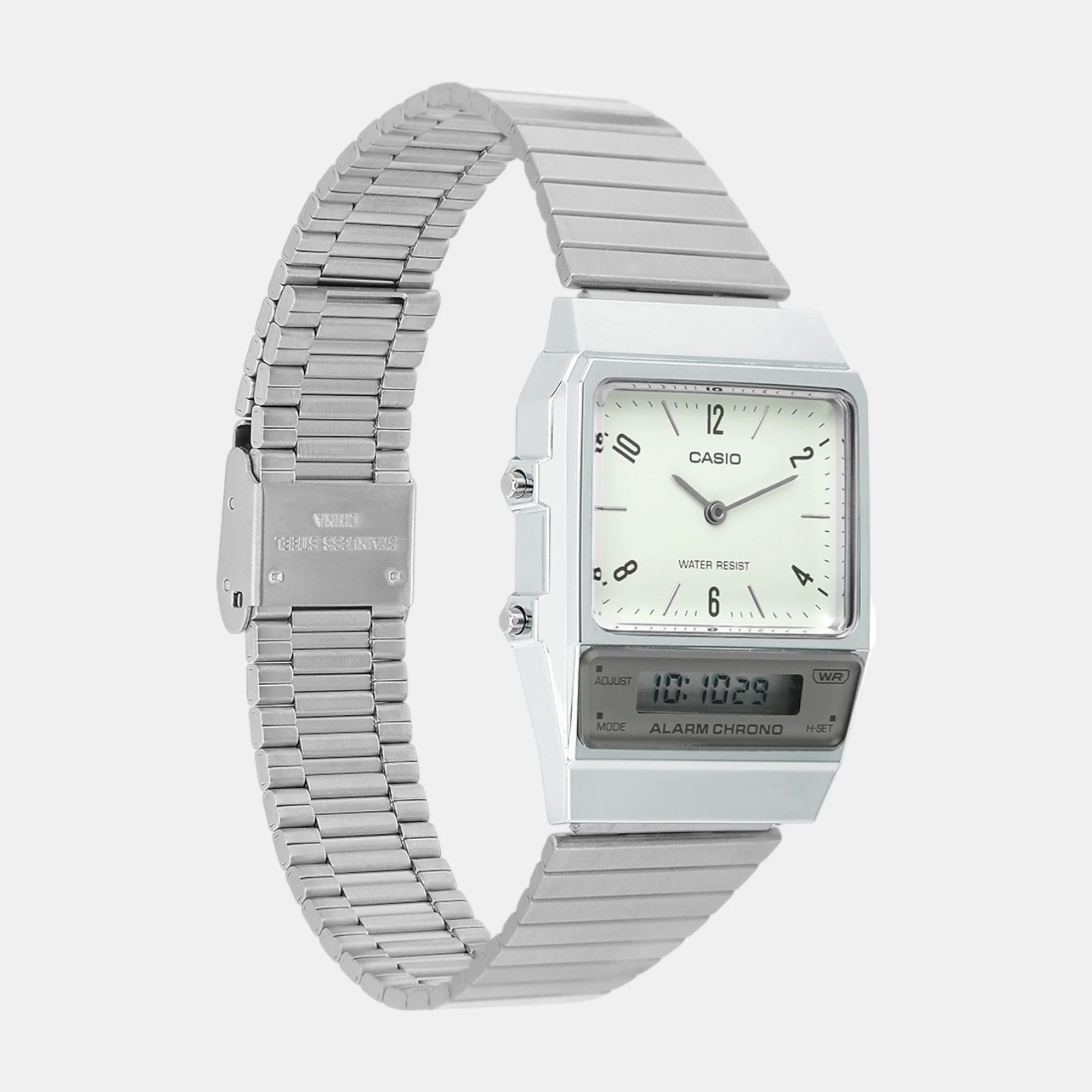 Vintage Unisex Quartz White Dial Analog-Digital Stainless Steel Watch D363 - Image 2