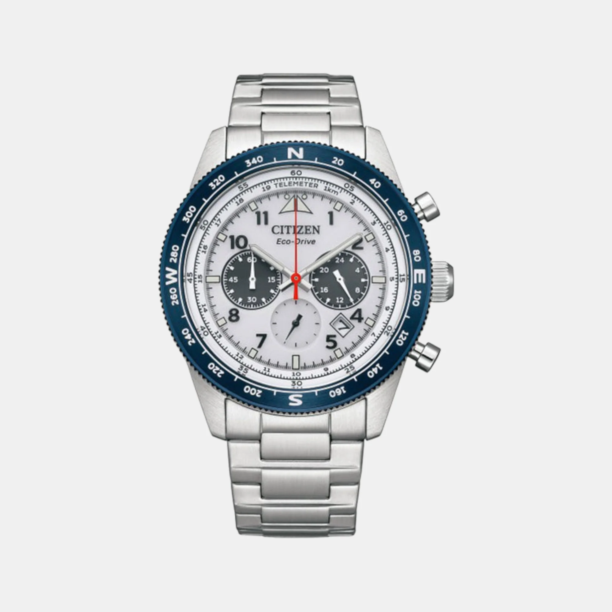 Eco-Drive Men Eco-Drive White Dial Chronograph Stainless Steel Watch CA4554-84H