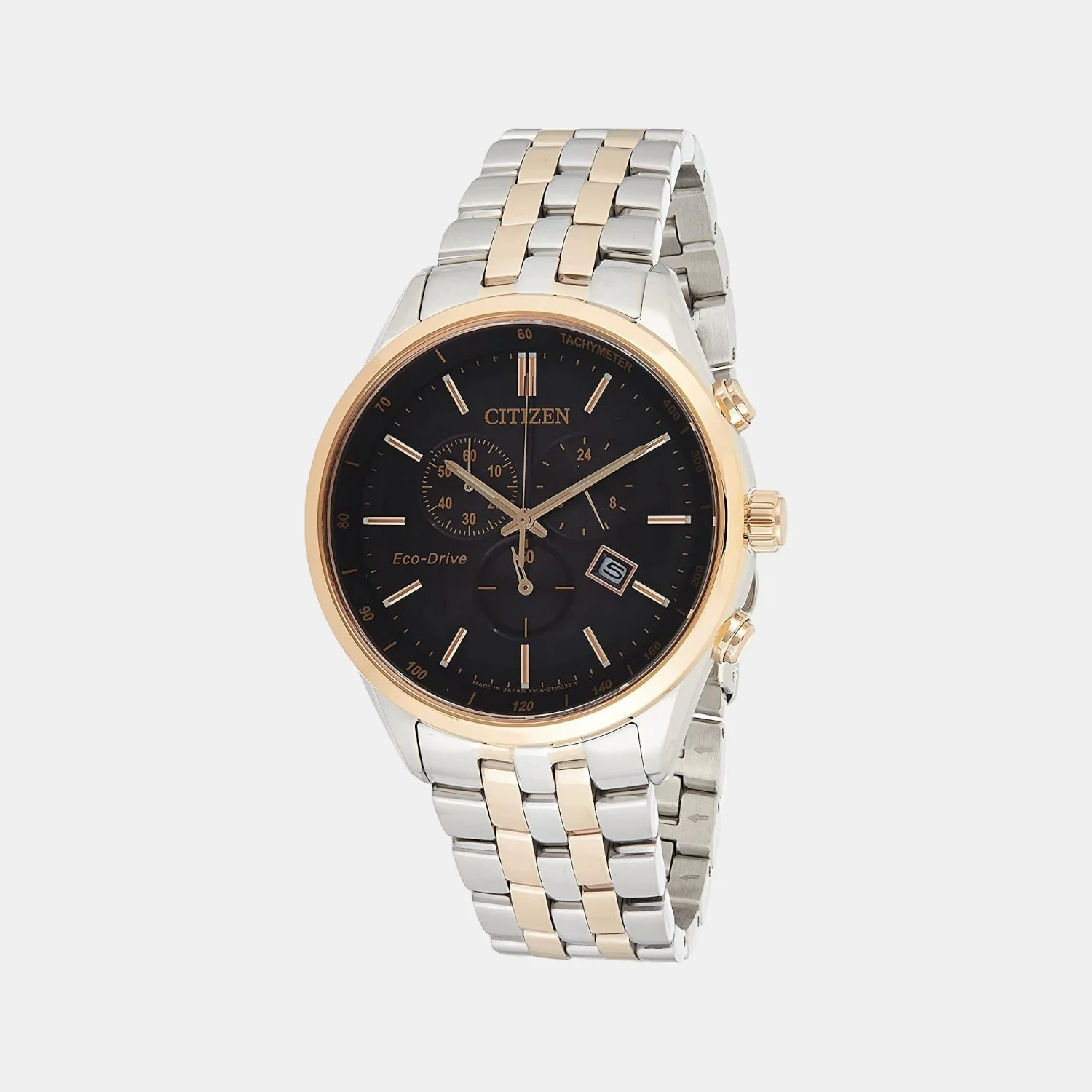 Eco-Drive Men Quartz Black Dial Chronograph Stainless Steel Watch AT2144-54E
