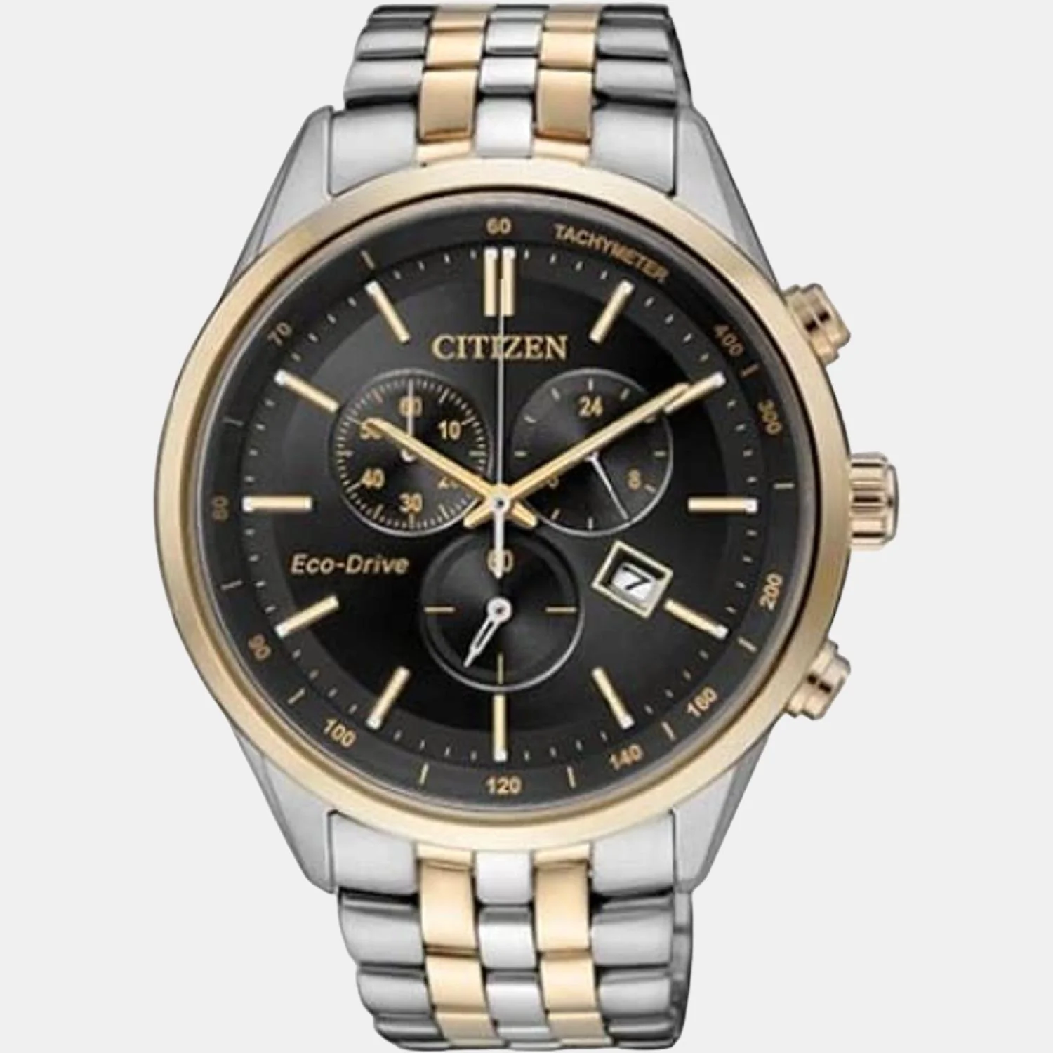 Eco-Drive Men Quartz Black Dial Chronograph Stainless Steel Watch AT2144-54E - Image 2