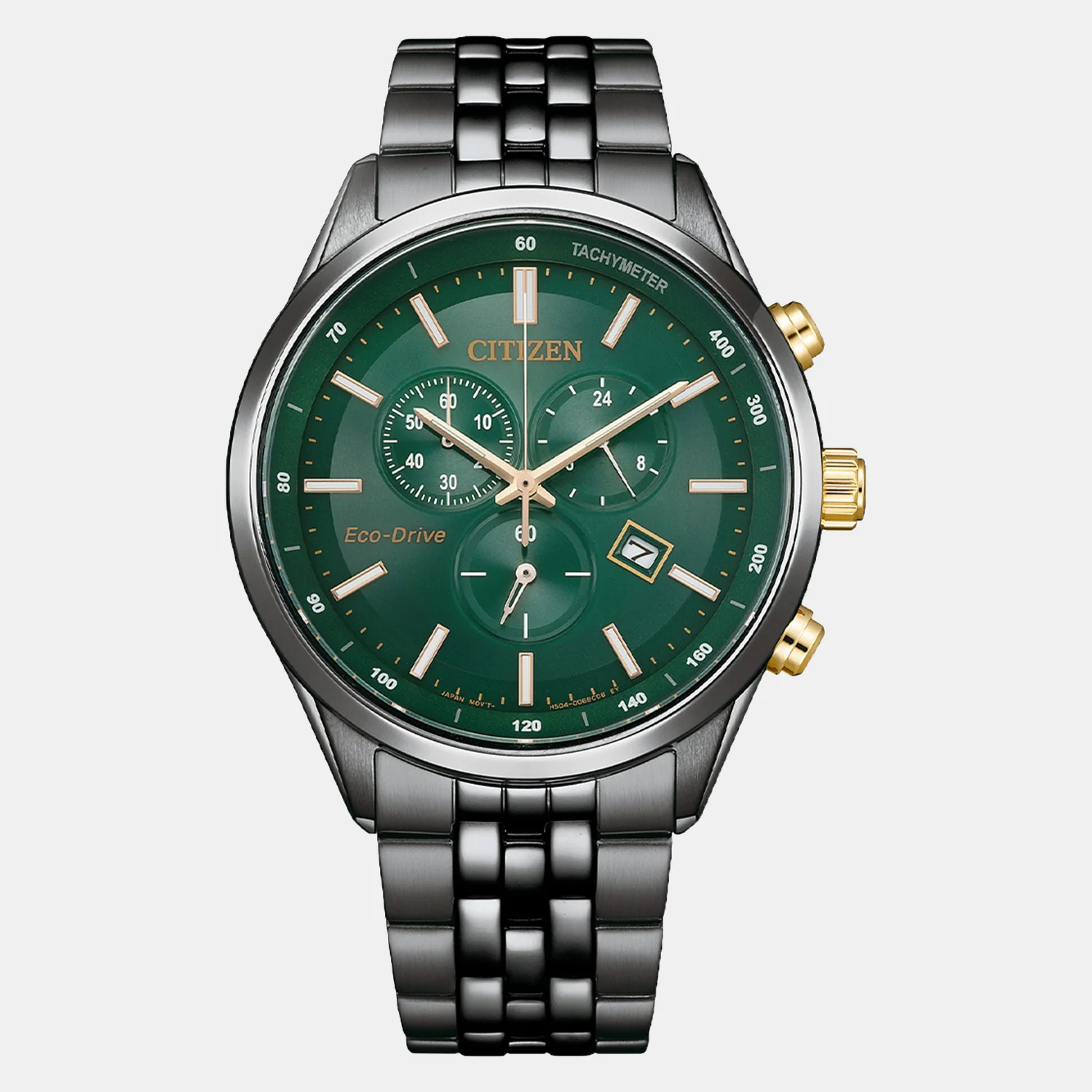 Eco-Drive Men Quartz Green Dial Chronograph Stainless Steel Watch AT2576-50X - Image 2