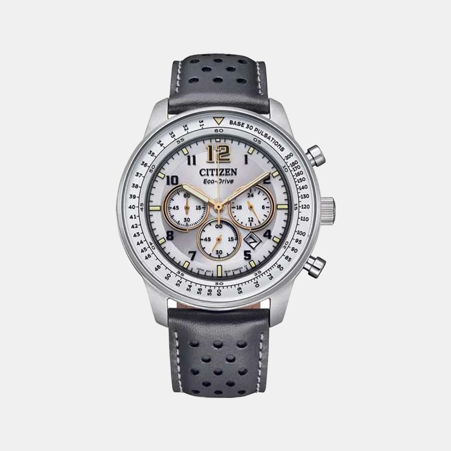 Eco-Drive Men Quartz Grey Dial Chronograph Leather Watch CA4500-24H