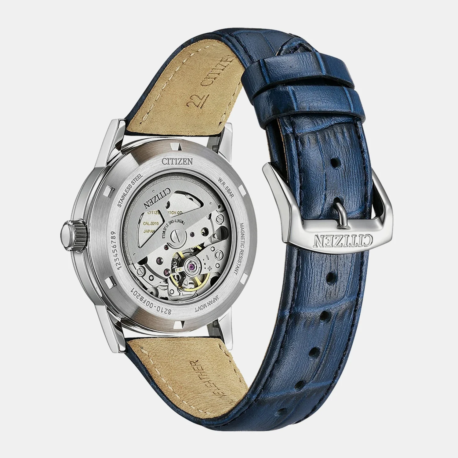Men Automatic Blue Dial Analog Leather Watch NJ0210-13L - Image 3