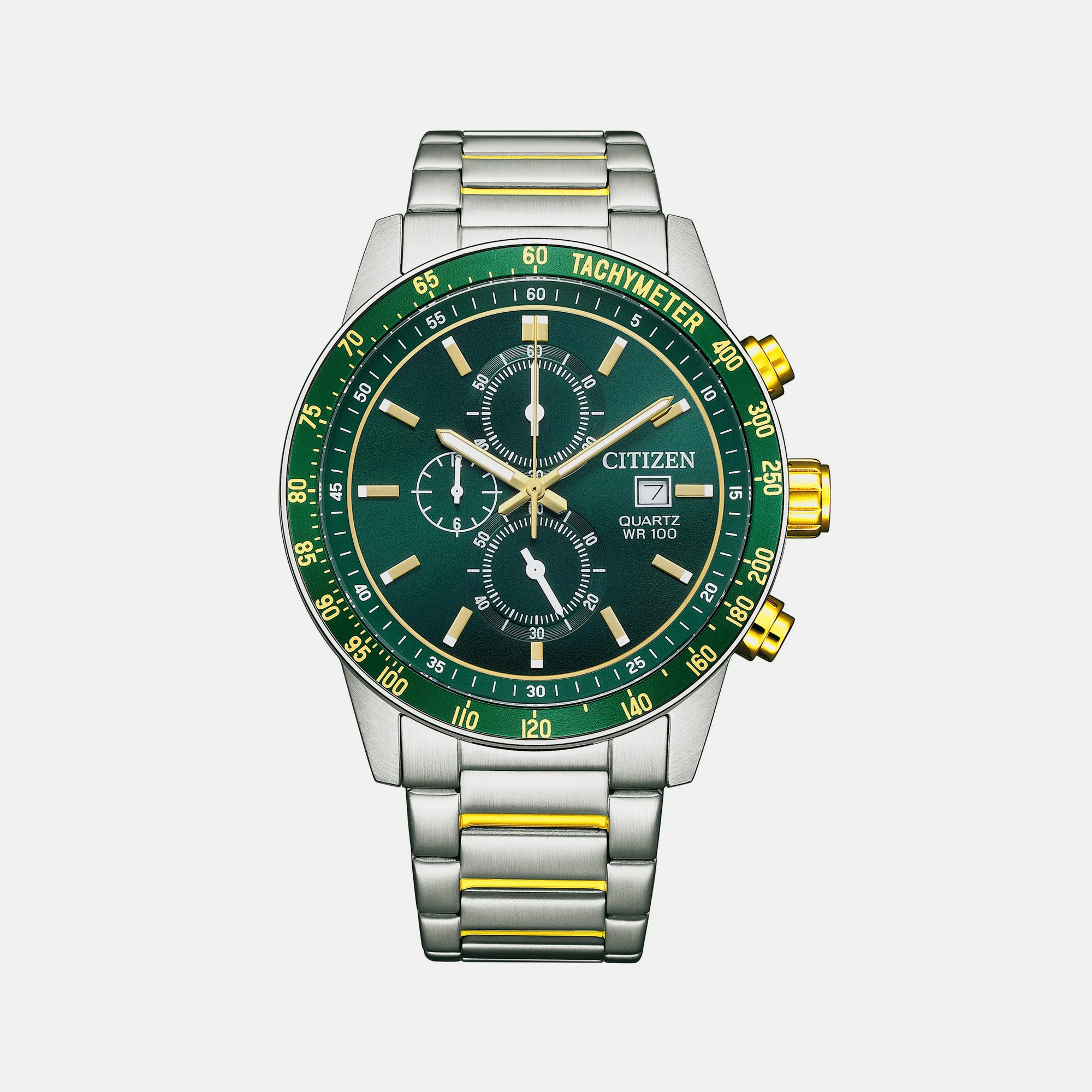 Men Quartz Green Dial Chronograph Stainless Steel Watch AN3689-55X - Image 2
