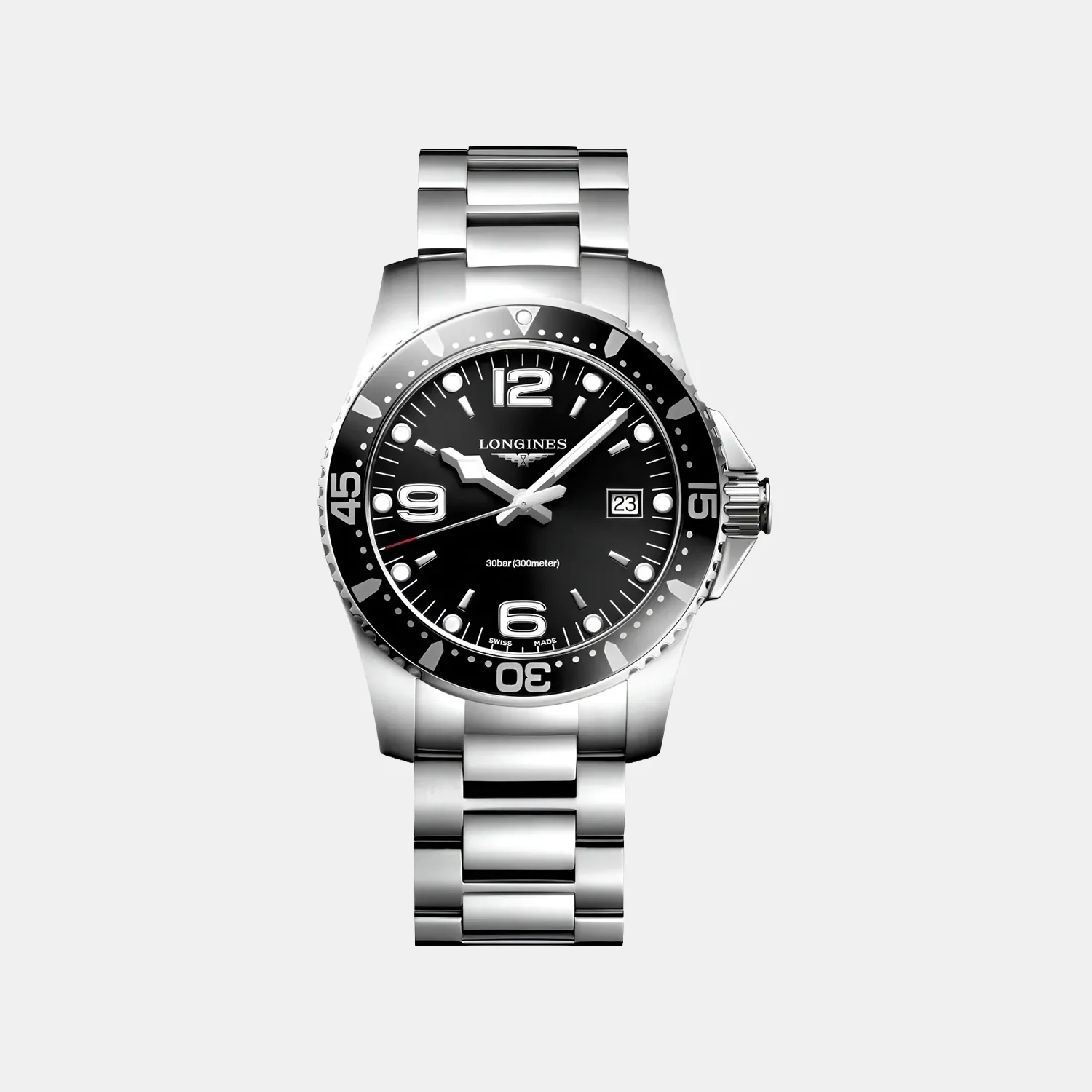 Conquest Men Quartz Black Dial Analog Stainless Steel Watch L37404566