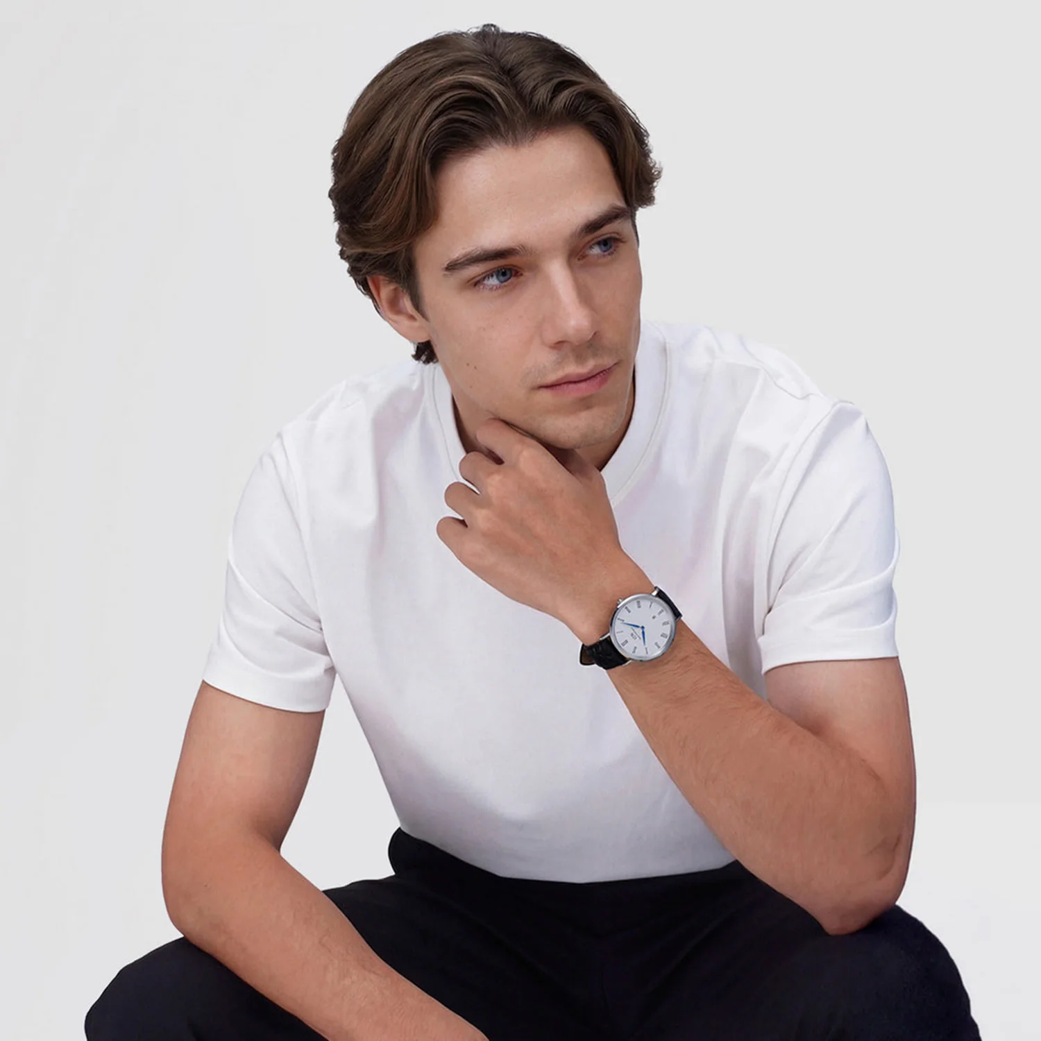 Men Quartz White Dial Analog Leather Watch DW00100914K - Image 2