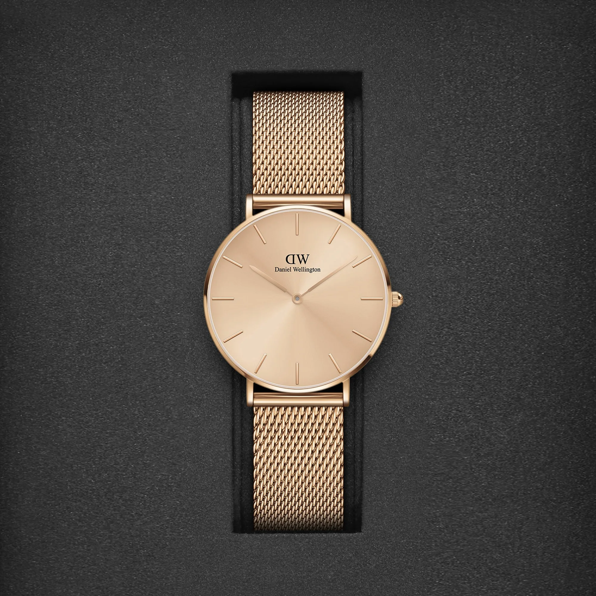 Petite Unisex Quartz Rose Gold Dial Analog Stainless Steel Watch DW00100472K - Image 4