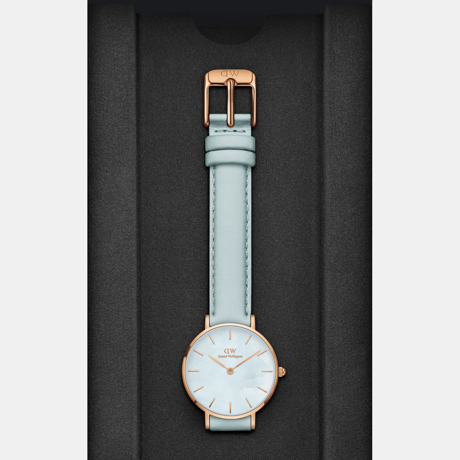 Petite Women Quartz Blue Dial Analog Leather Watch DW00100635K - Image 4