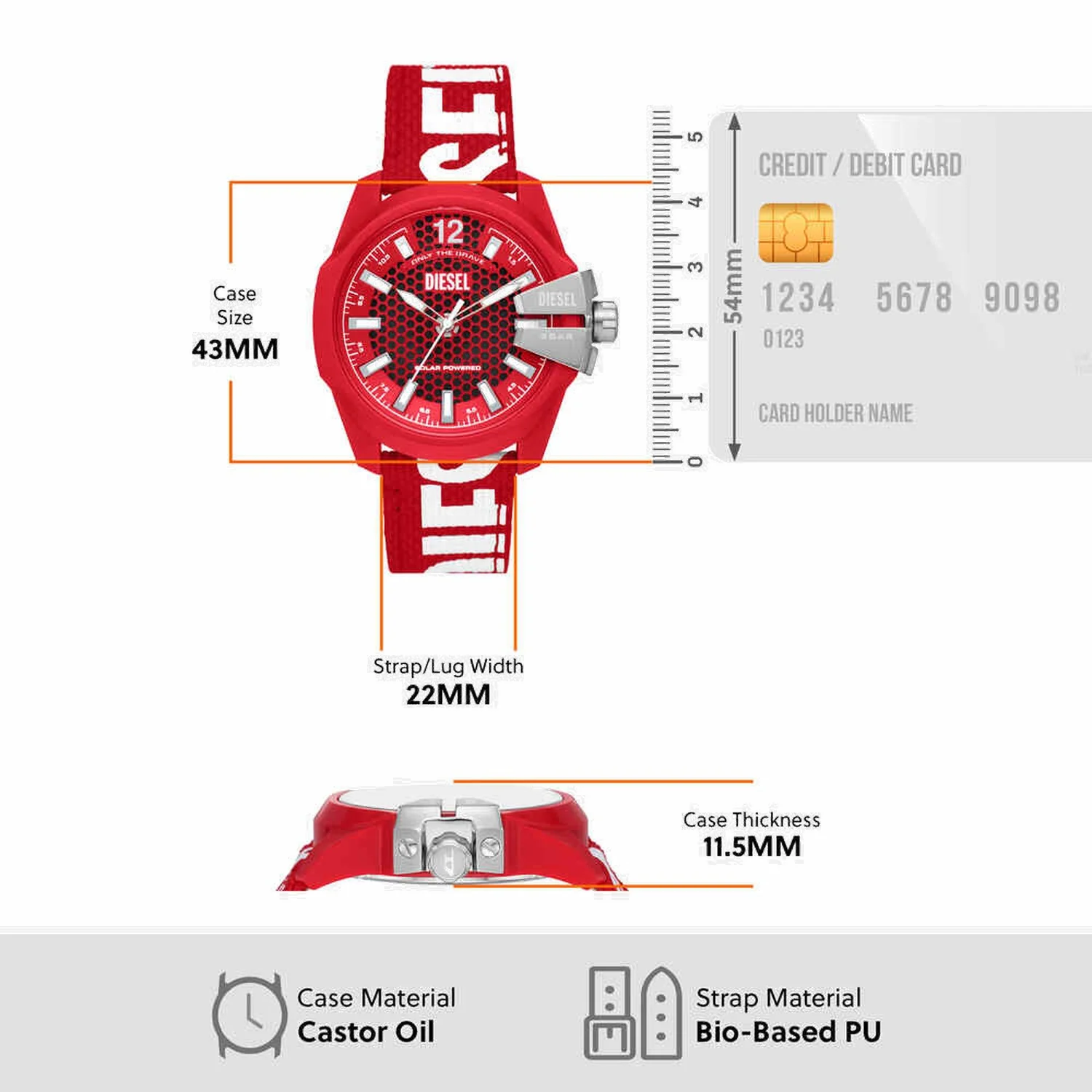 Baby Chief Men Solar Red Dial Analog Polyurethane Watch DZ4619 - Image 6
