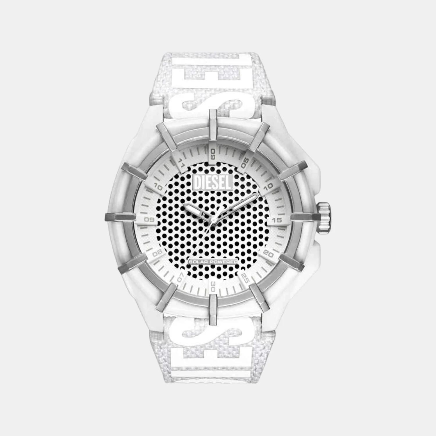Framed Men Solar White Dial Analog Plastic Watch DZ4664