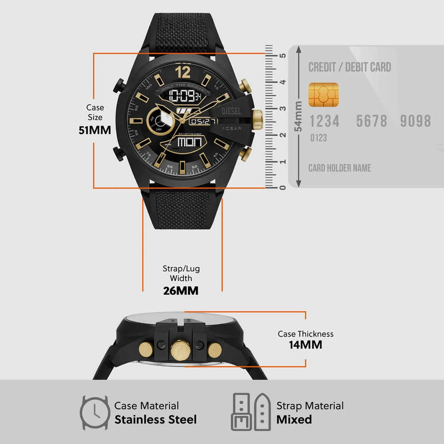 Mega Chief Men Quartz Black Dial Analog-Digital Silicone Watch DZ4552 - Image 5