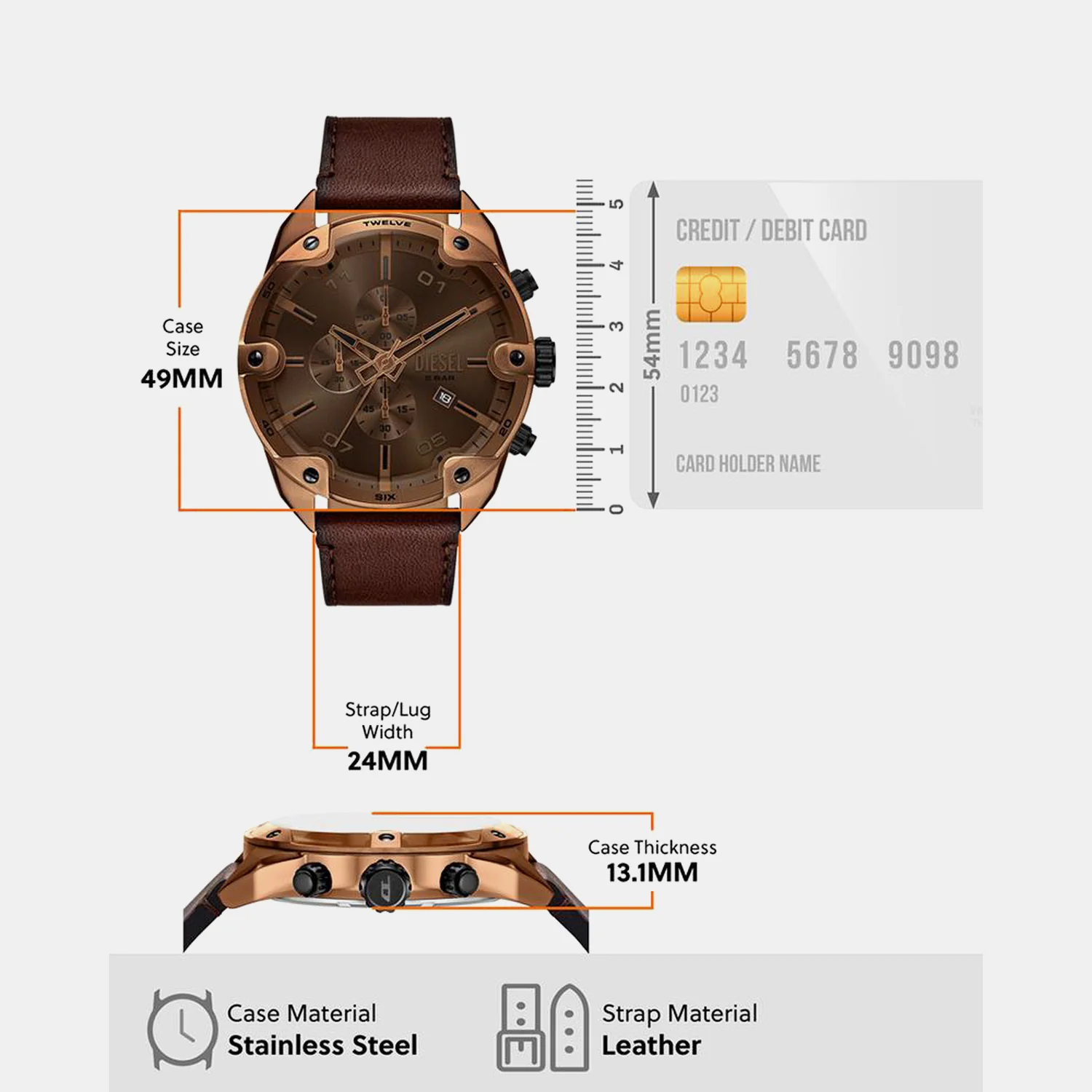 Men Quartz Brown Dial Analog Leather Watch DZ4698 - Image 4