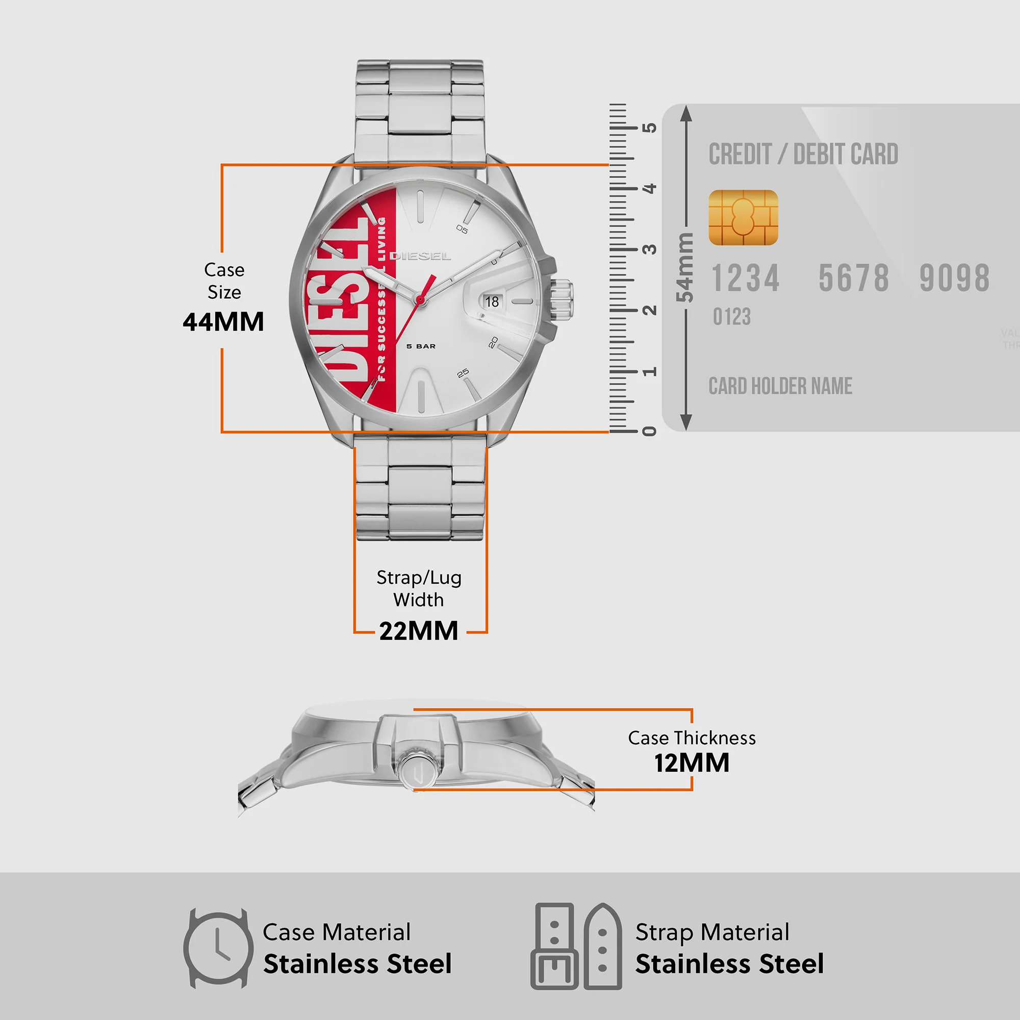 Ms9 Men Quartz Silver Dial Analog Stainless Steel Watch DZ1992 - Image 5