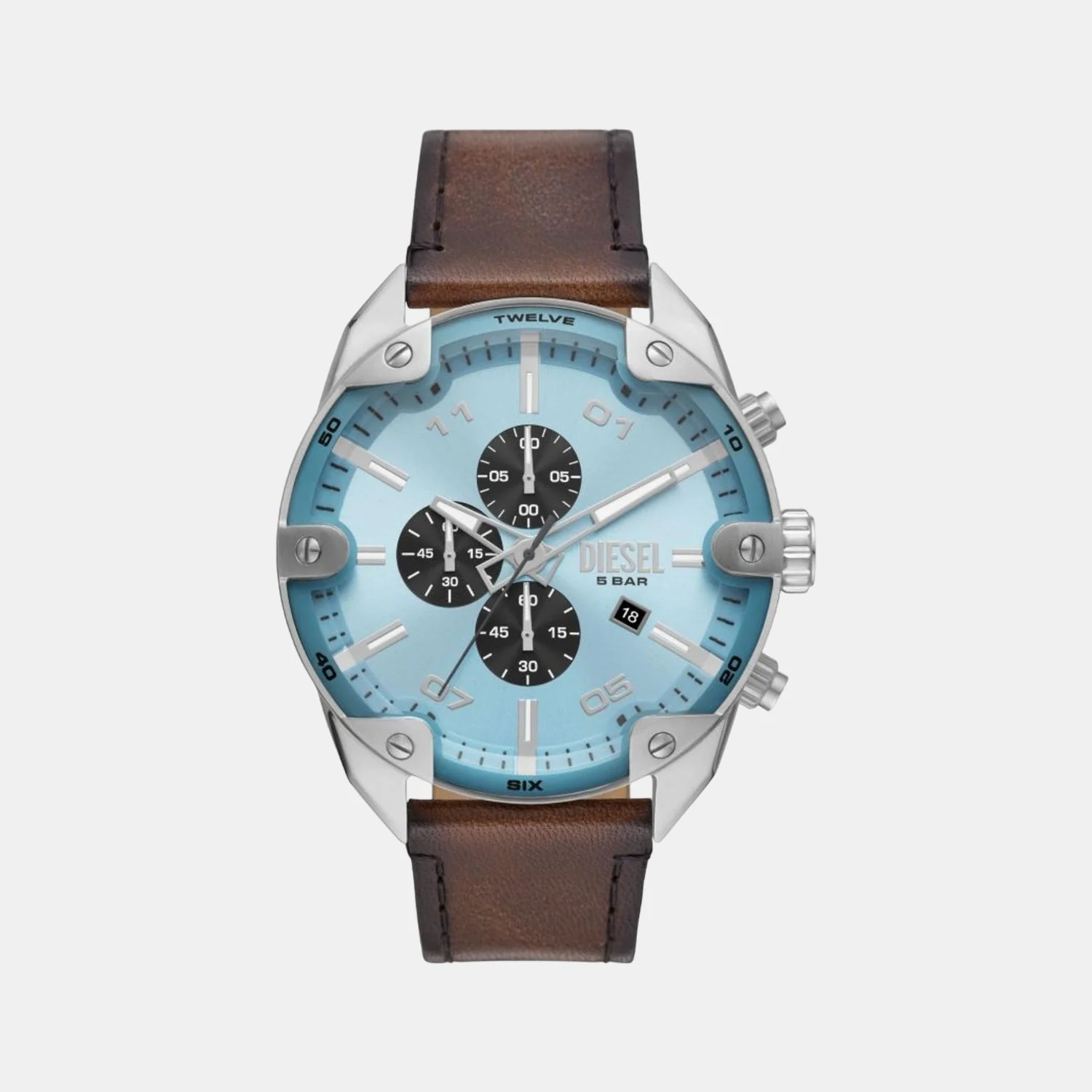 Spiked Men Quartz Blue Dial Chronograph Leather Watch DZ4606