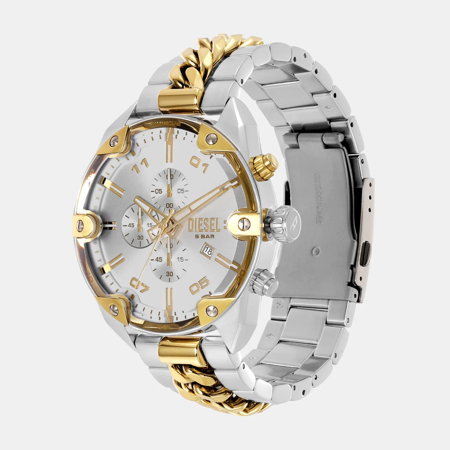Spiked Men Quartz Silver Dial Chronograph Stainless Steel Watch DZ4629 - Image 2